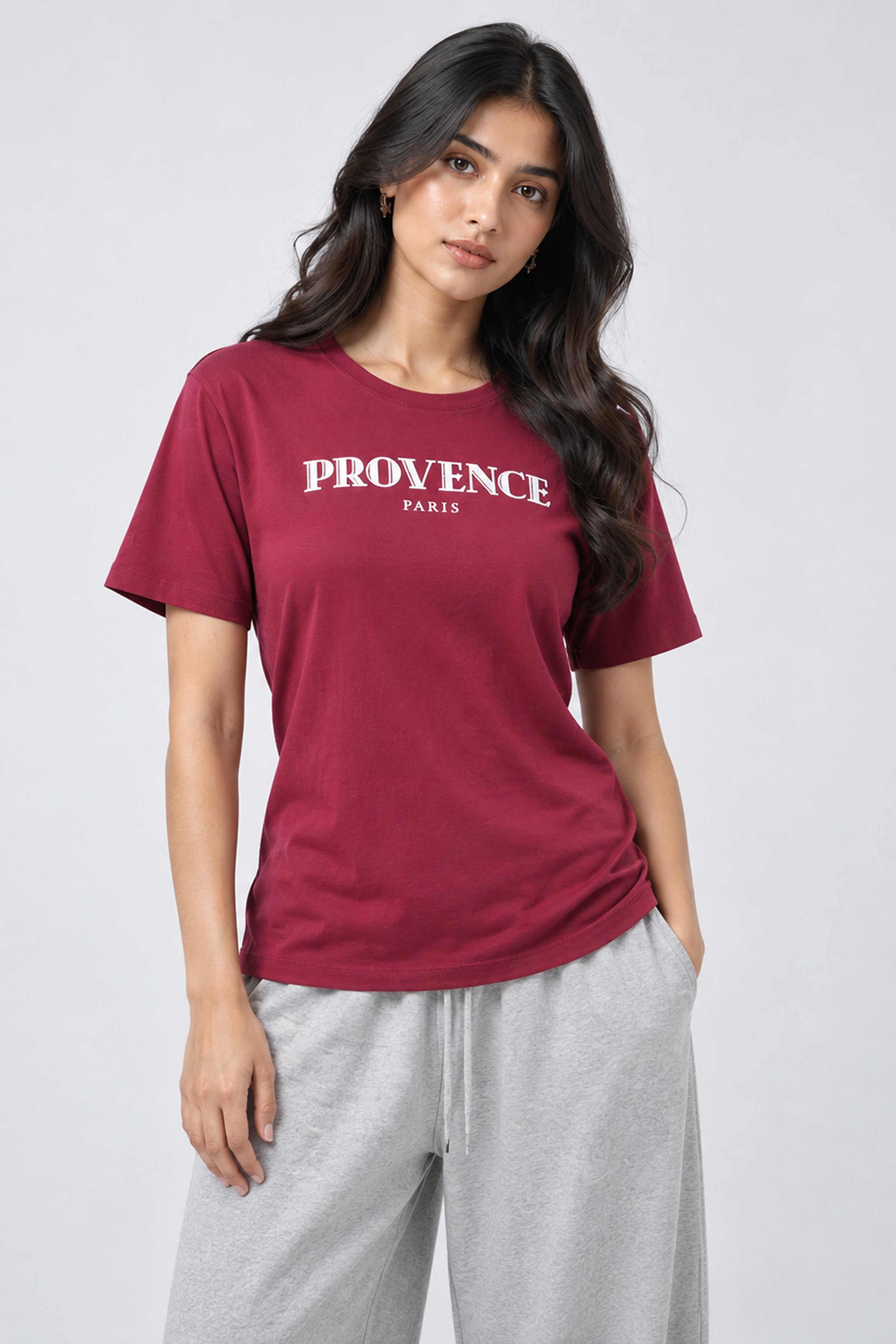 LOLI Women's Crew Neck Regular Tees - Maroon