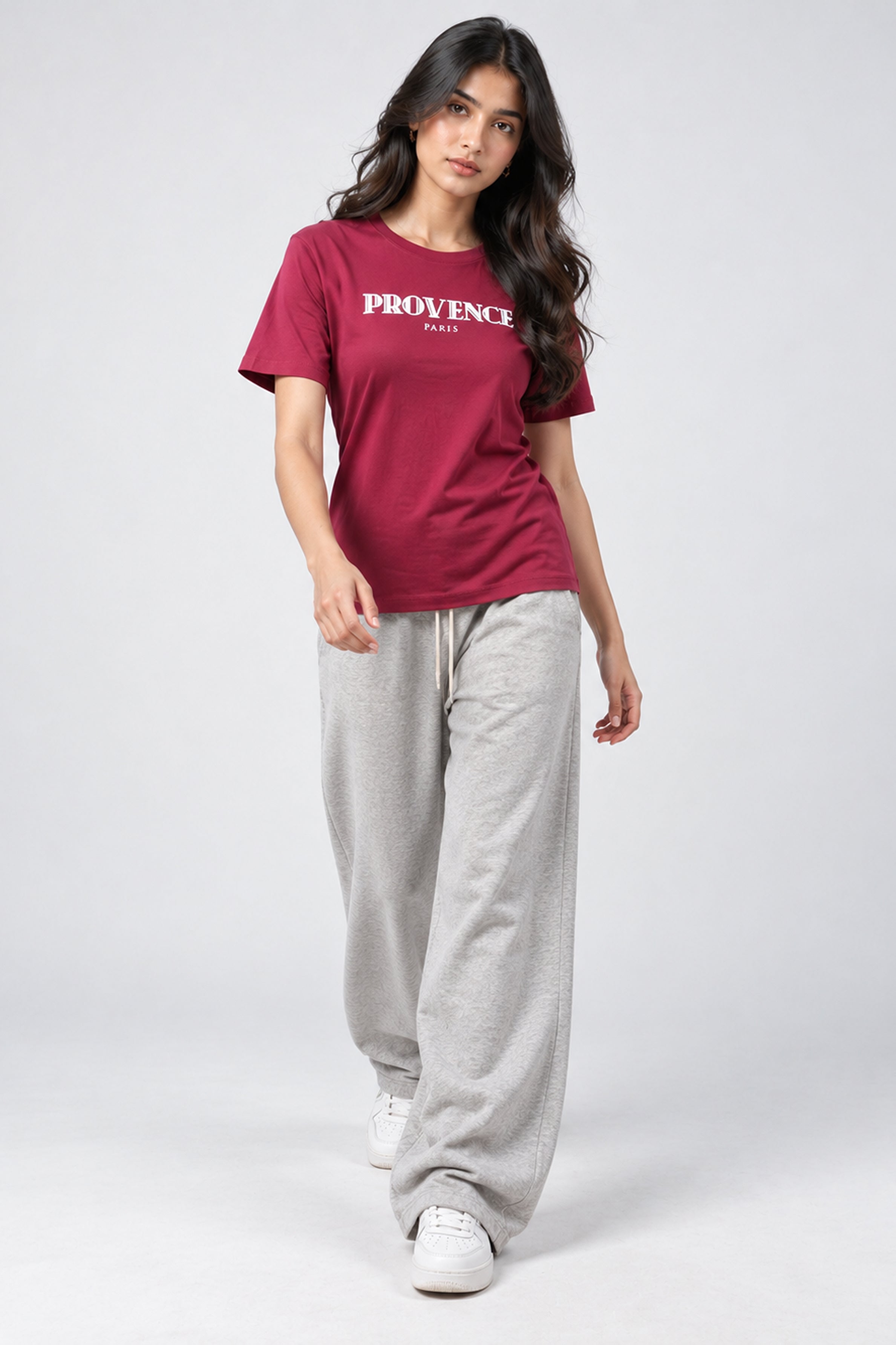 LOLI Women's Crew Neck Regular Tees - Maroon