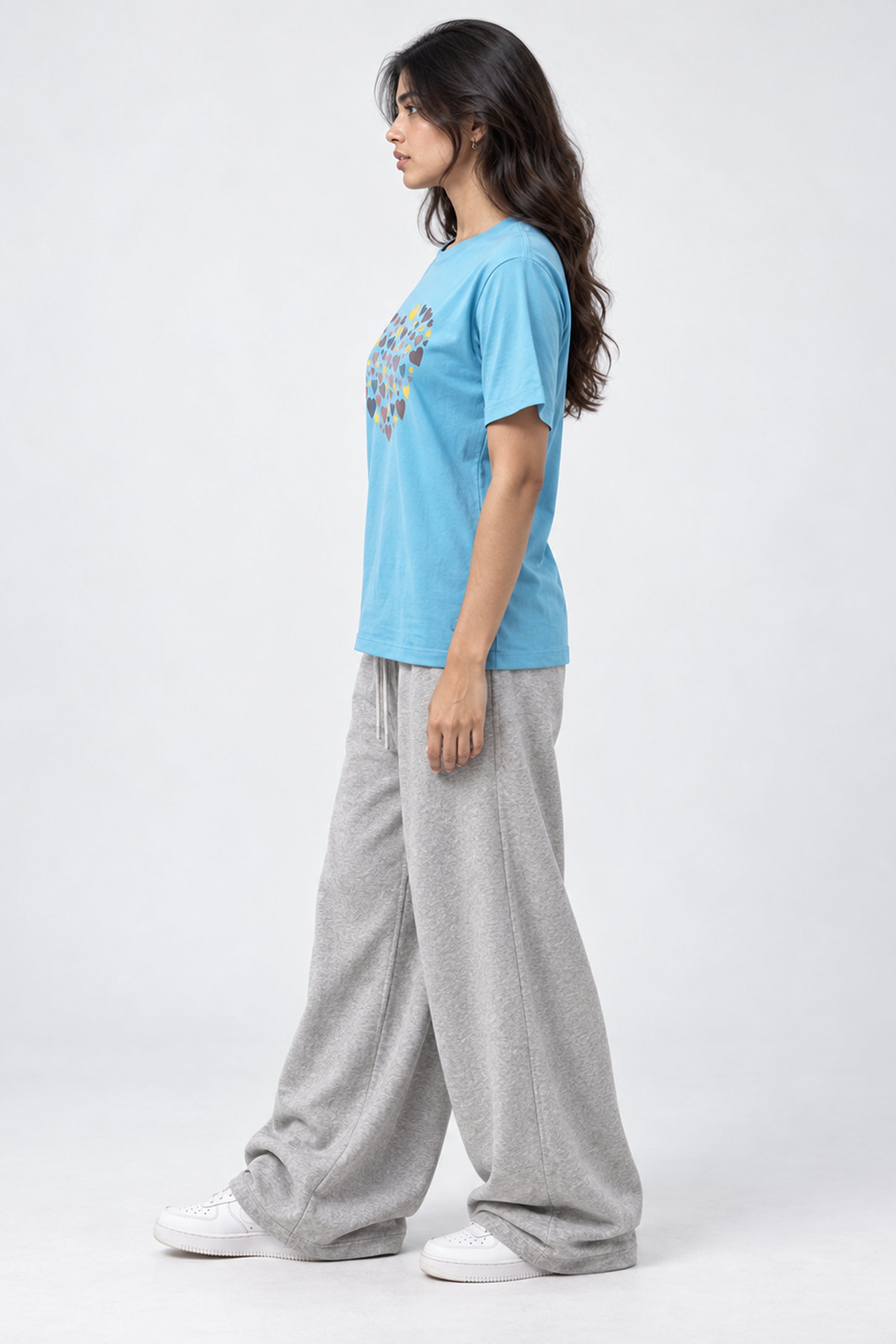 LOLI Women's Crew Neck Regular Tees - Light Blue