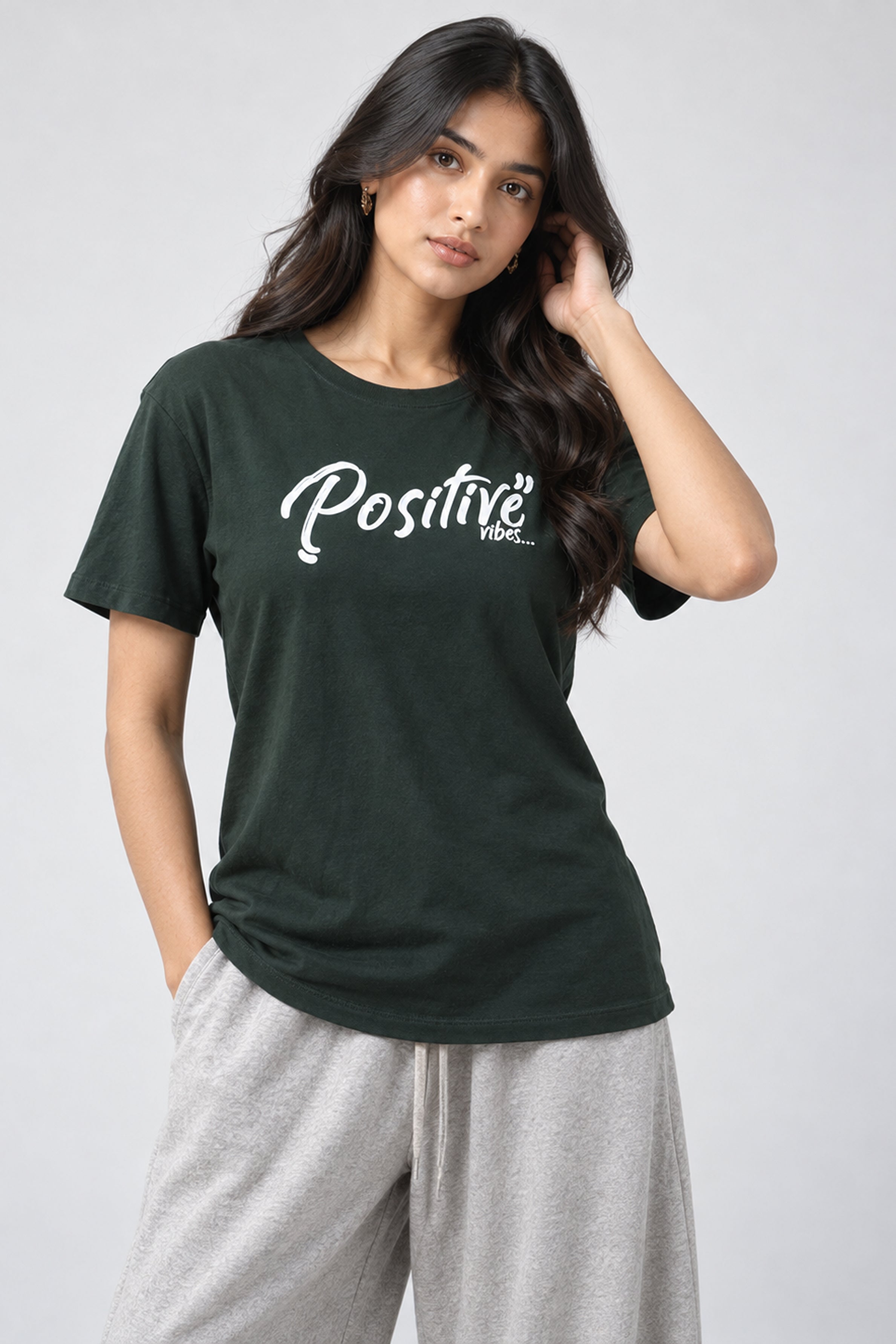 LOLI Women's Crew Neck Regular Tees - Army Green