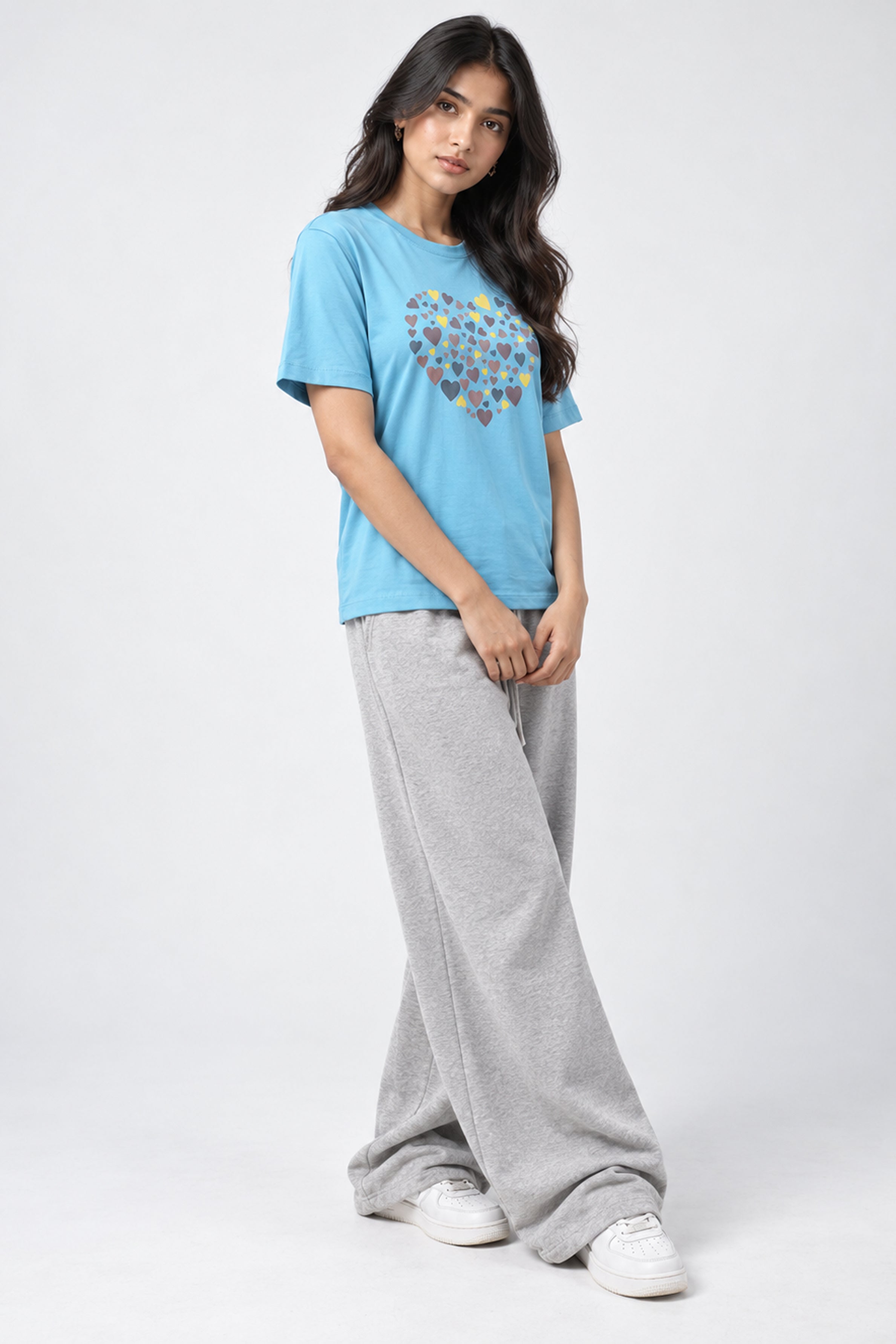 LOLI Women's Crew Neck Regular Tees - Light Blue