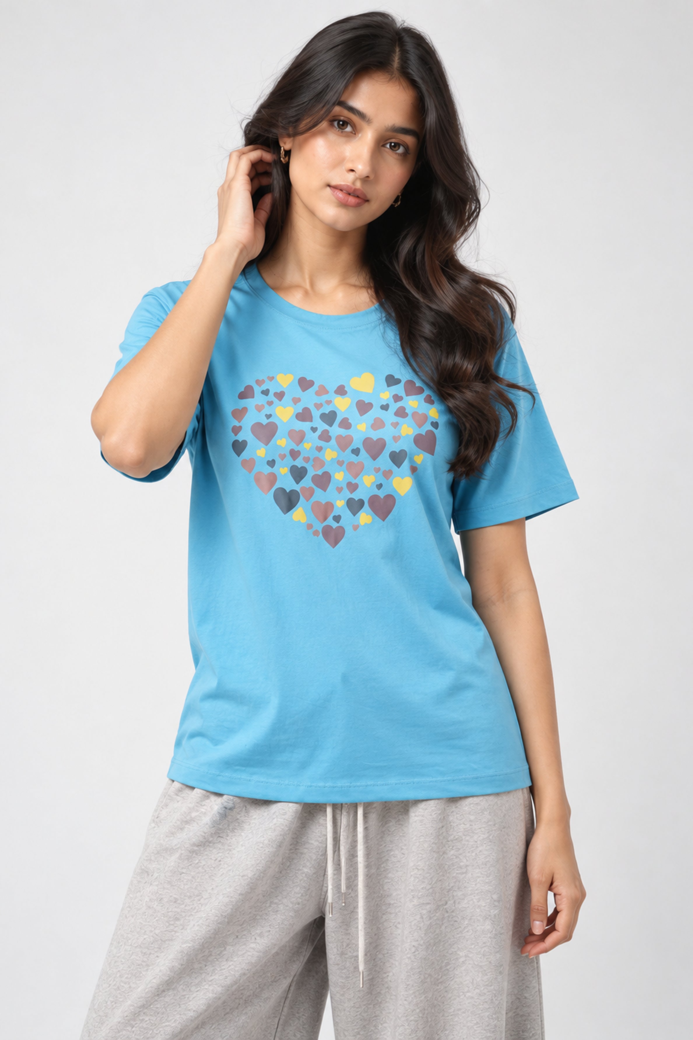 LOLI Women's Crew Neck Regular Tees - Light Blue