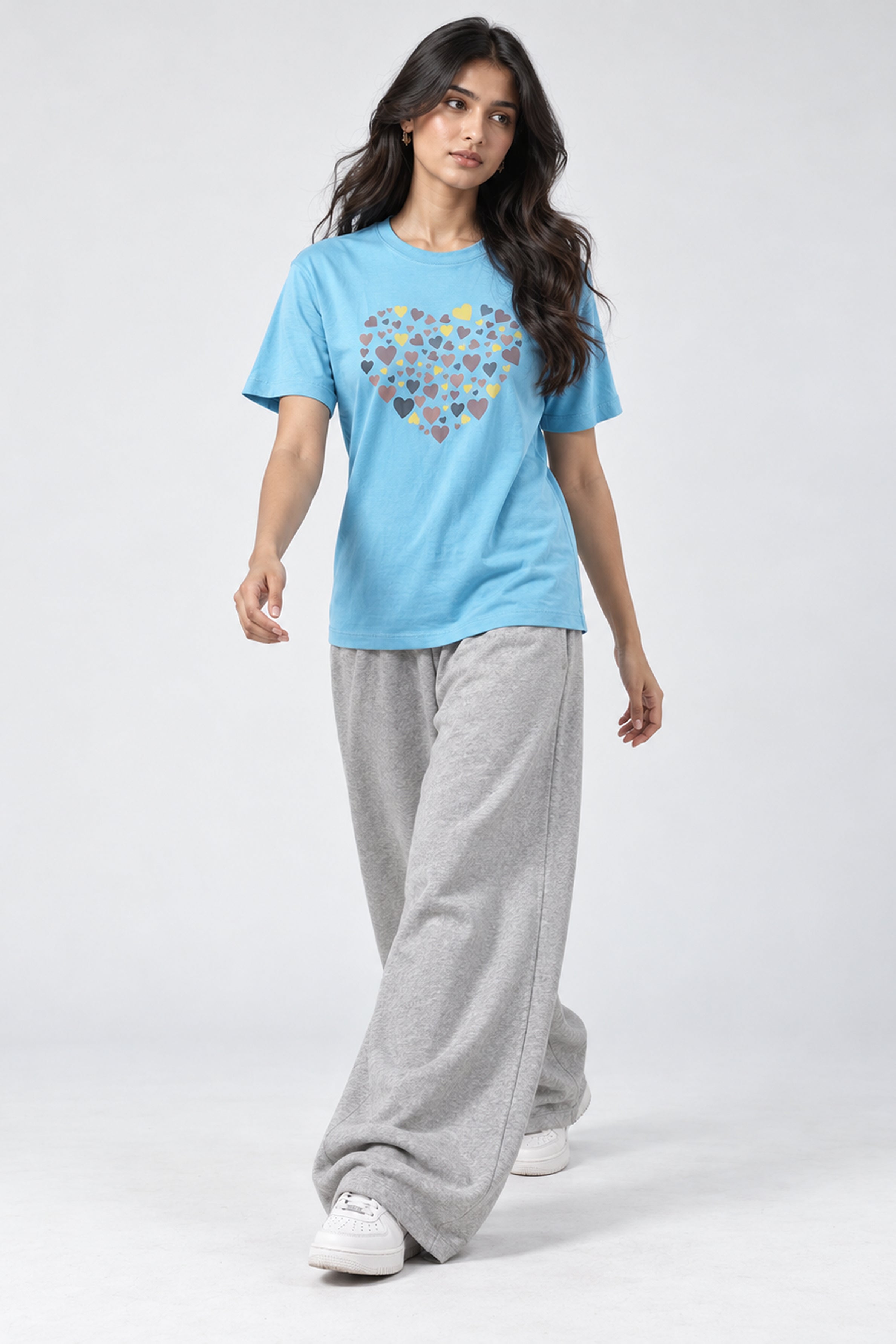 LOLI Women's Crew Neck Regular Tees - Light Blue