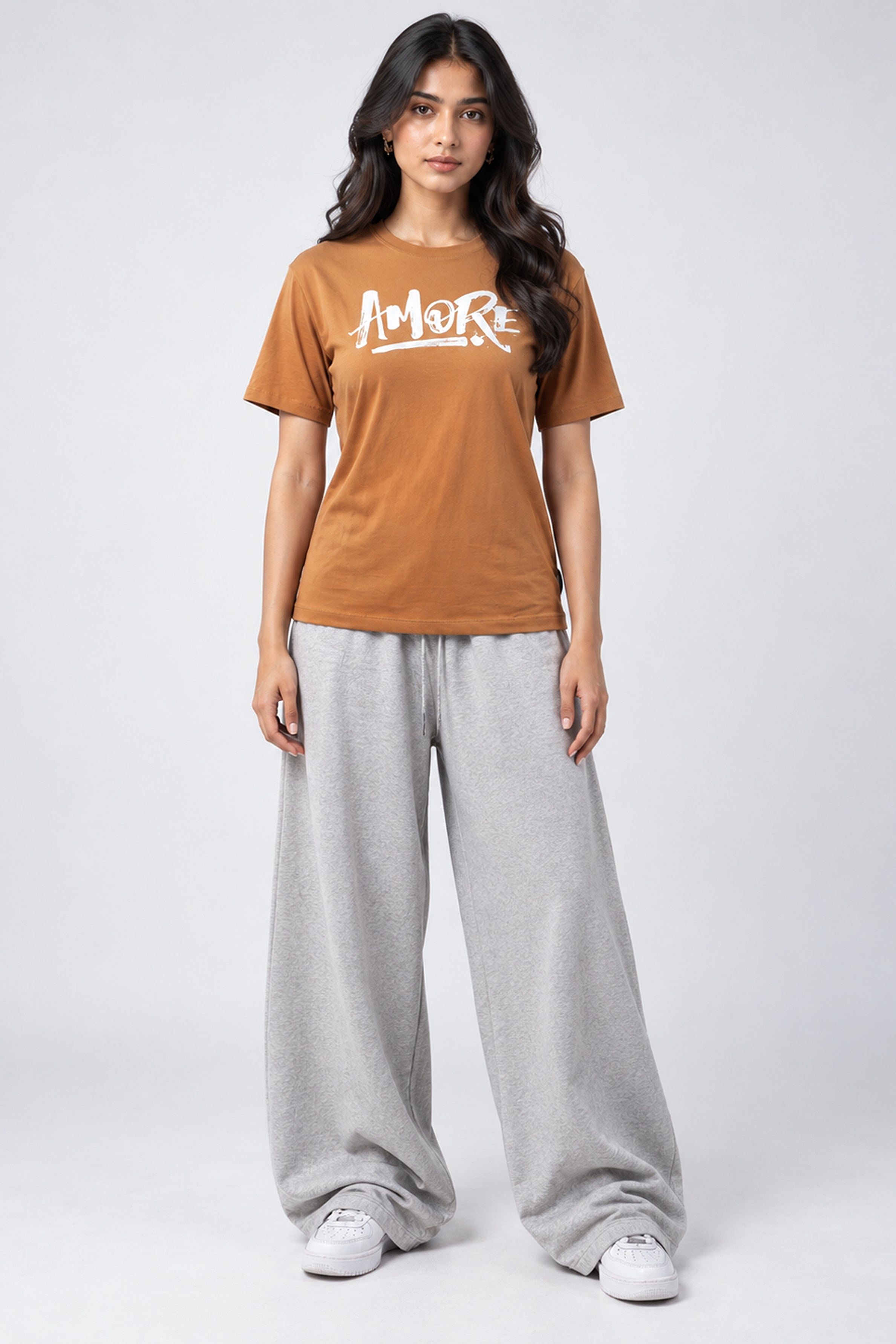 LOLI Women's Crew Neck Regular Tees - Brown