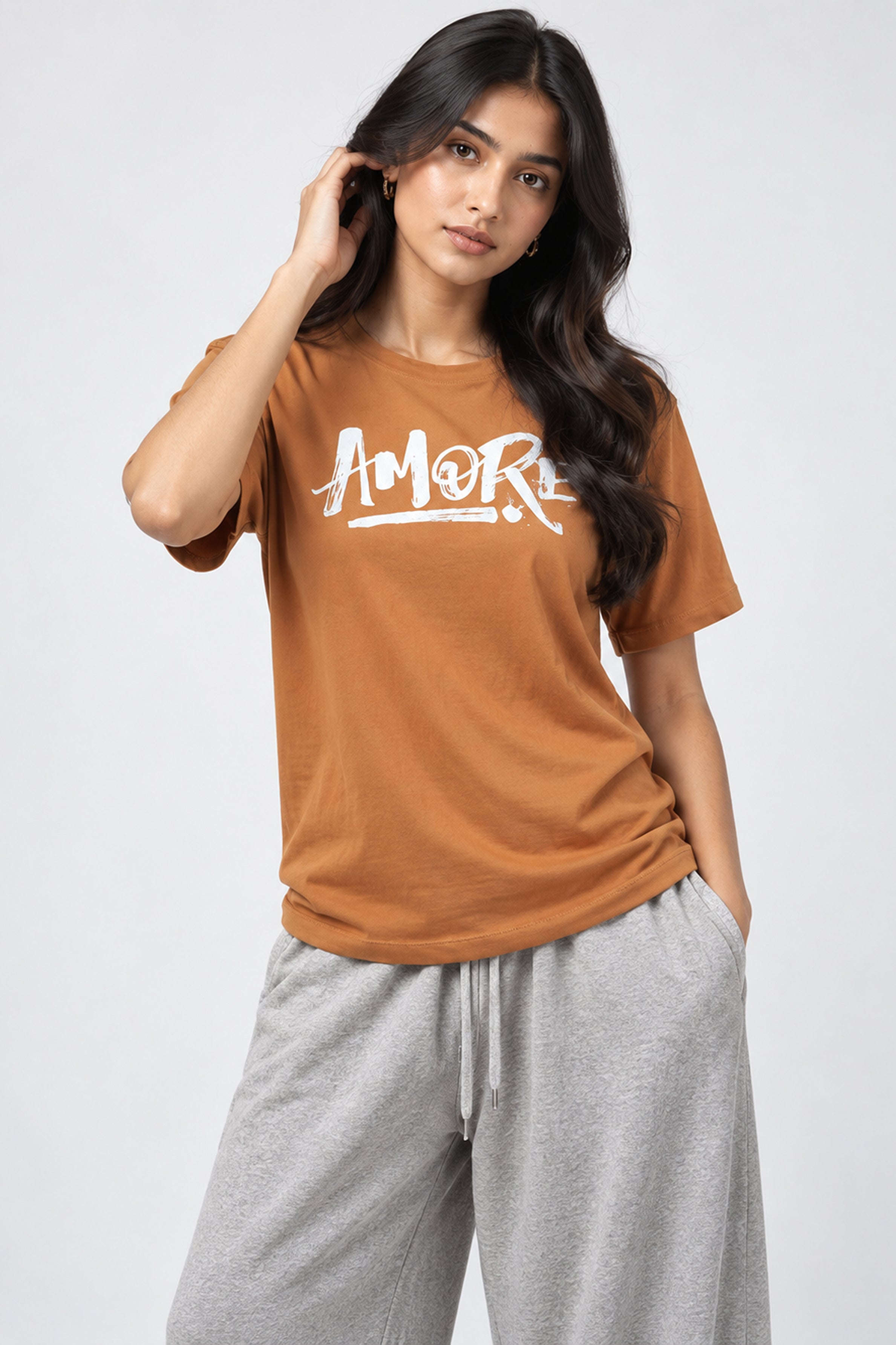 LOLI Women's Crew Neck Regular Tees - Brown