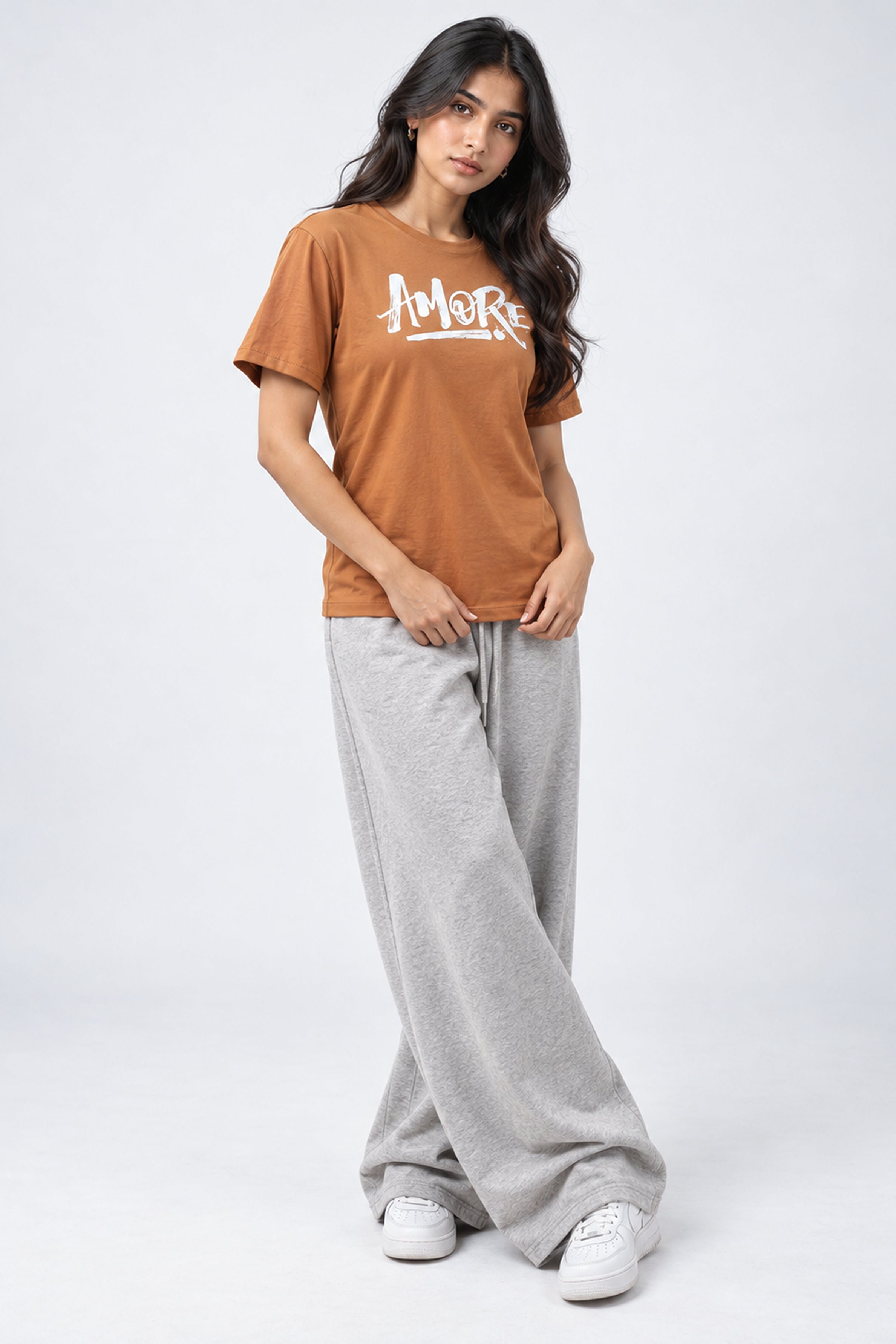 LOLI Women's Crew Neck Regular Tees - Brown
