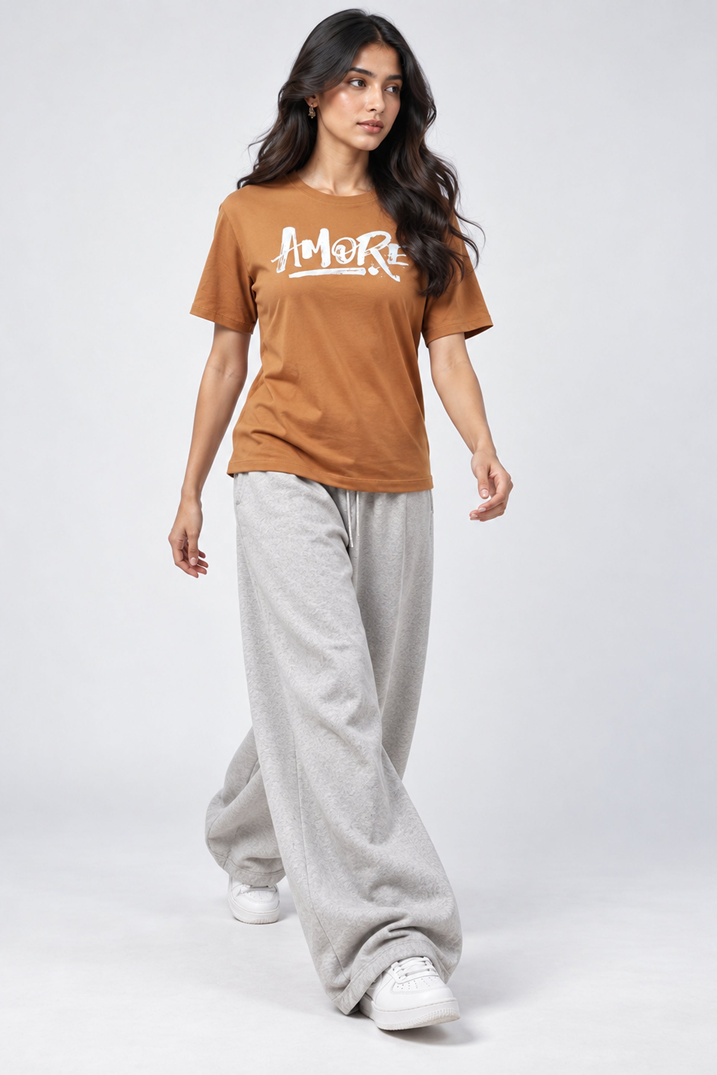 LOLI Women's Crew Neck Regular Tees - Brown