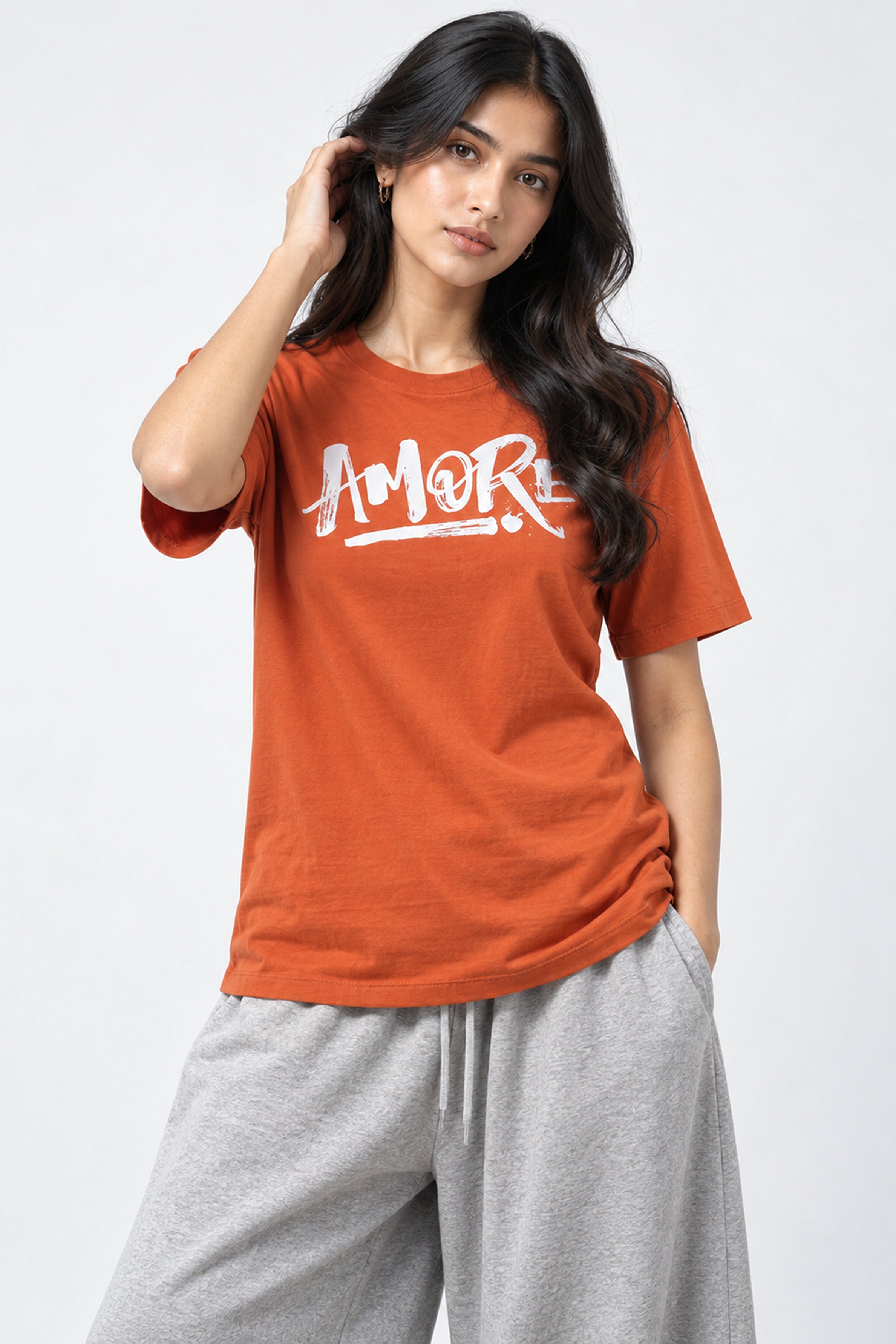 LOLI Women's Crew Neck Regular Tees - Orange
