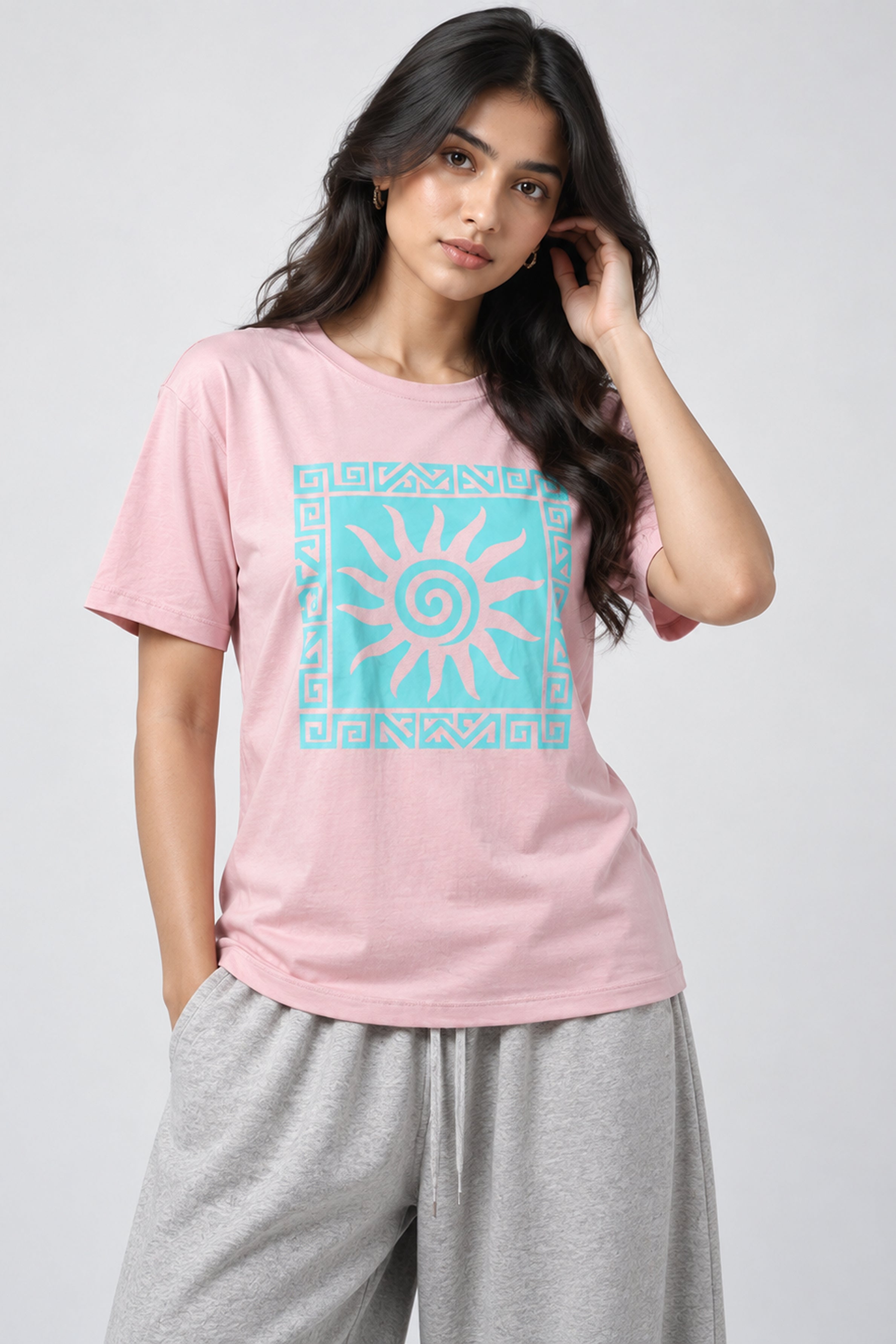 LOLI Women's Crew Neck Regular Tees - Light Pink