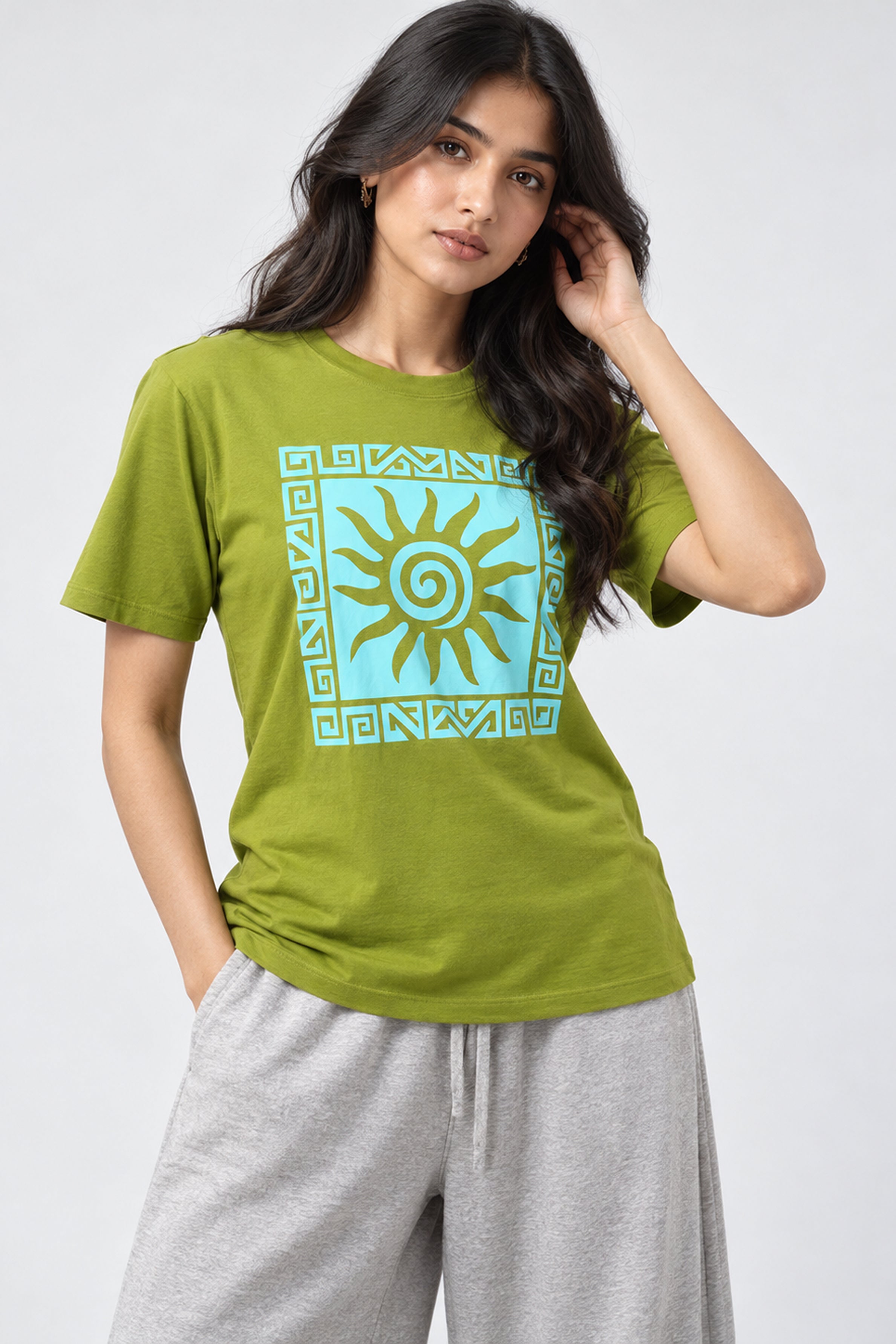LOLI Women's Crew Neck Regular Tees - Light Green
