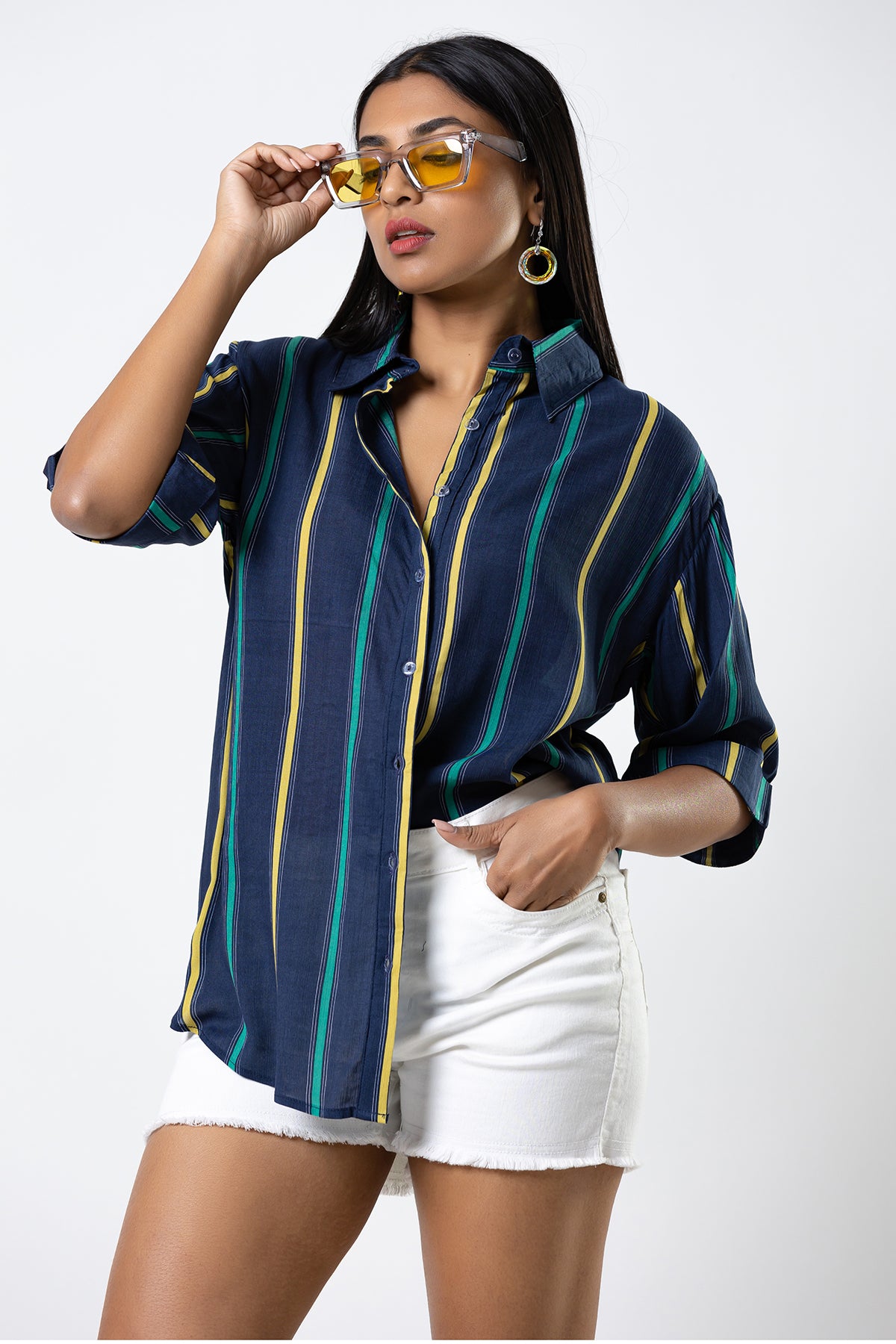 Envogue Women's Elbow Length Stripe Casual Blouse