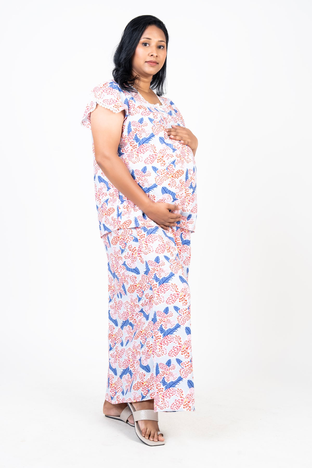 Envogue Women's Short Sleeve Printed Maternity Bed Jacket