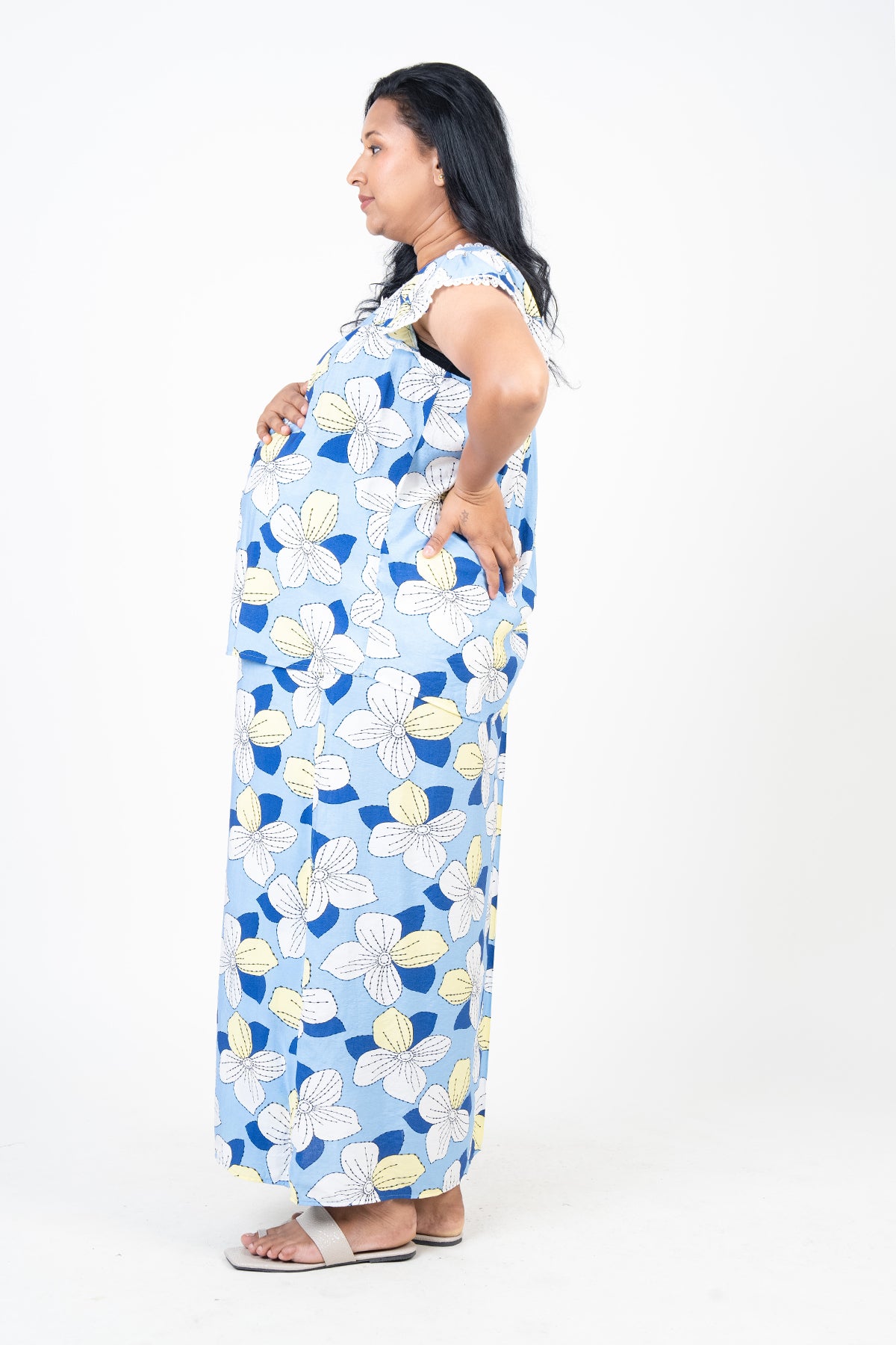 Envogue Women's Short Sleeve Printed Maternity Bed Jacket
