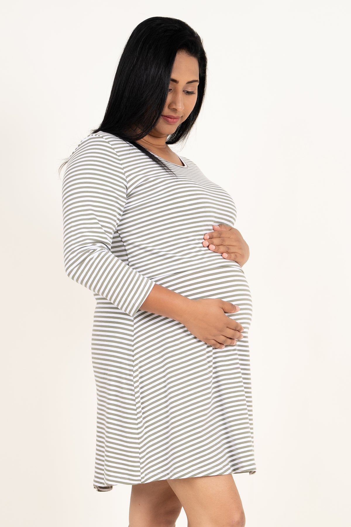 Envogue Women's Elbow Length Stripe Maternity Dress