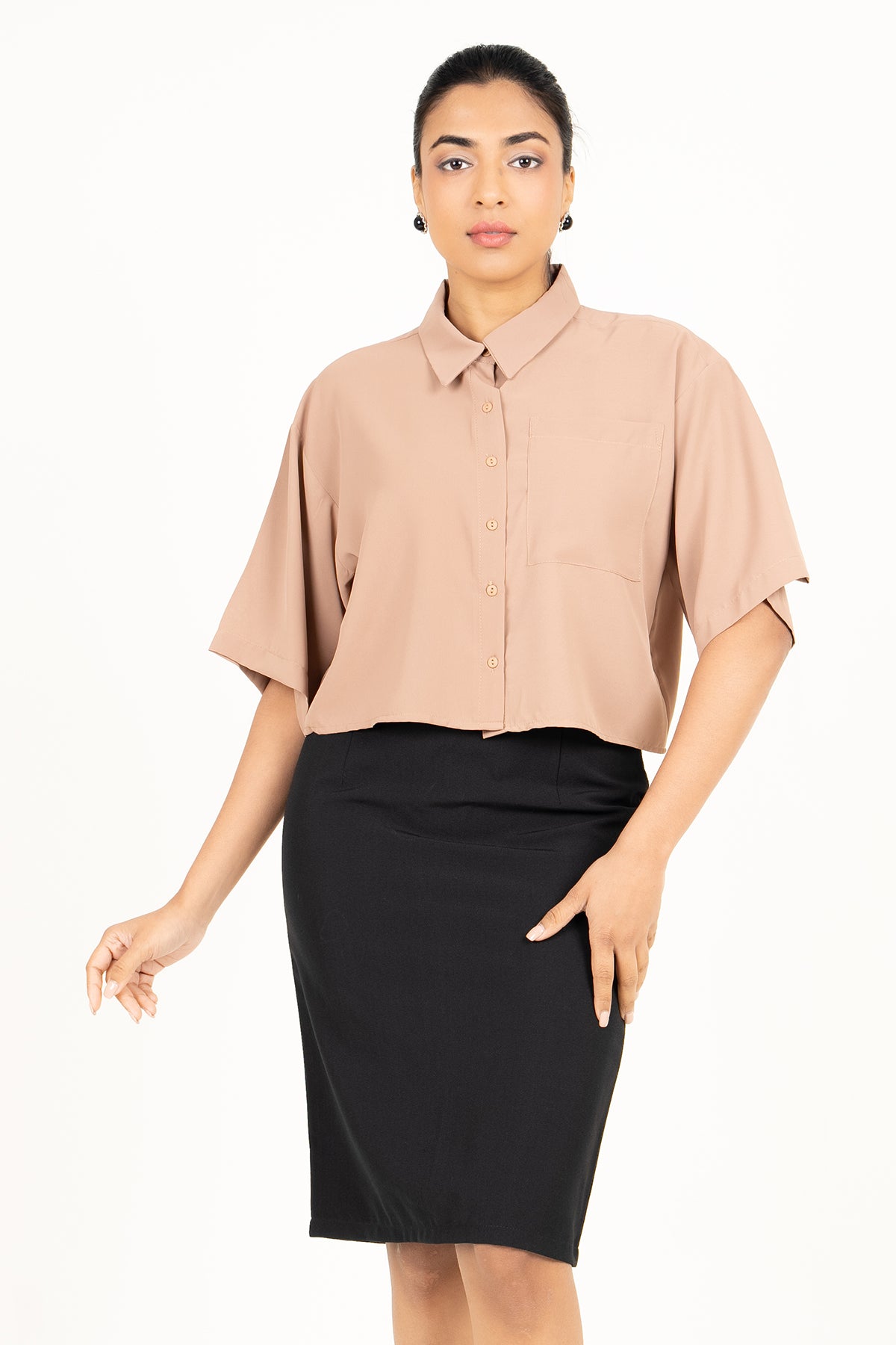 Envogue Women's Short Sleeve With Collar Plain Office Top