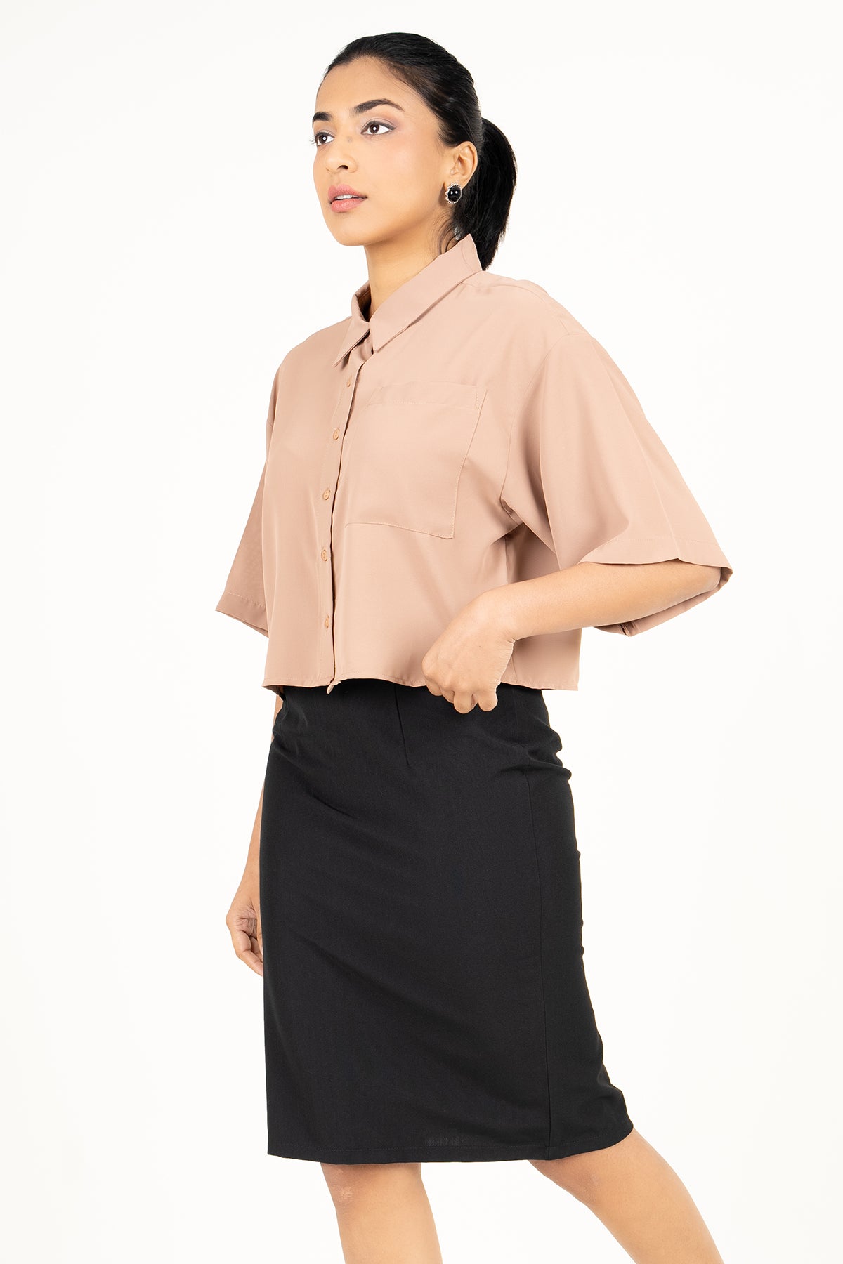 Envogue Women's Short Sleeve With Collar Plain Office Top