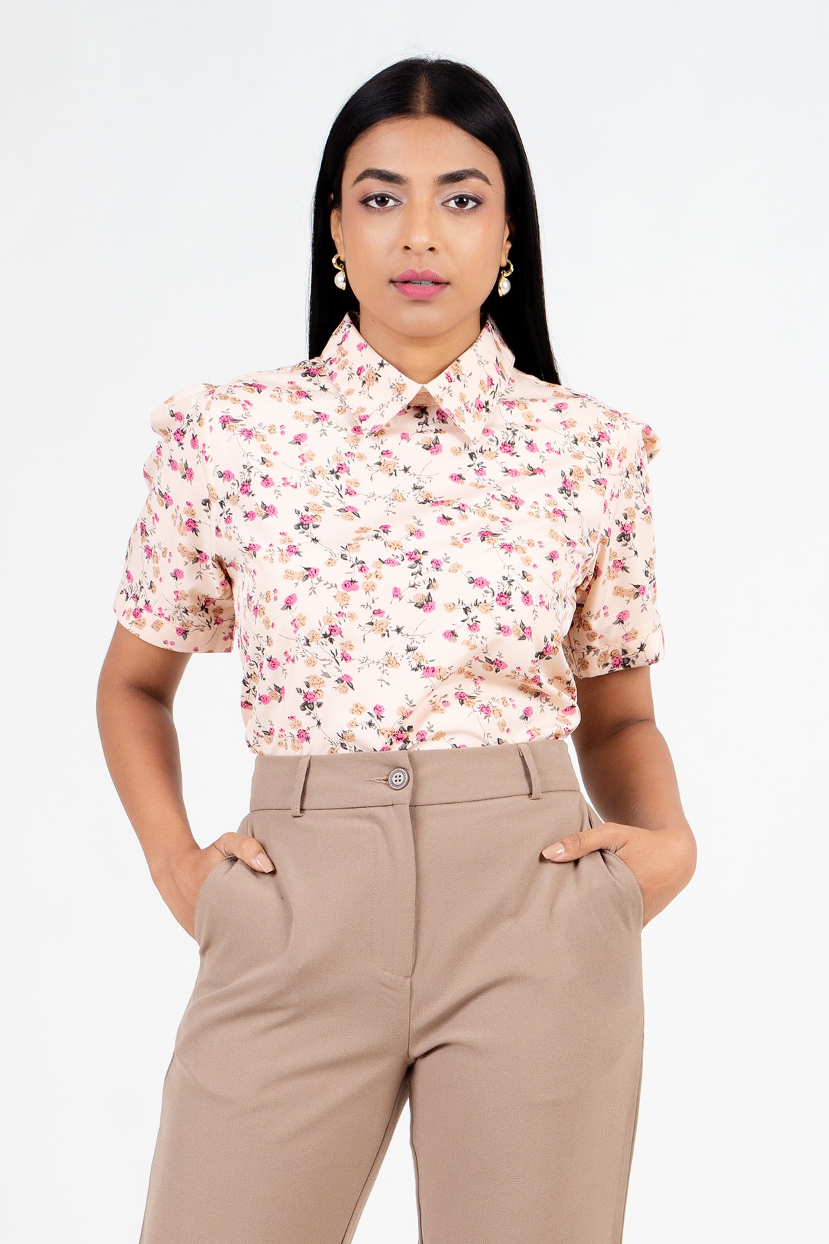 Envogue Women's Short Sleeve Printed Office Blouse