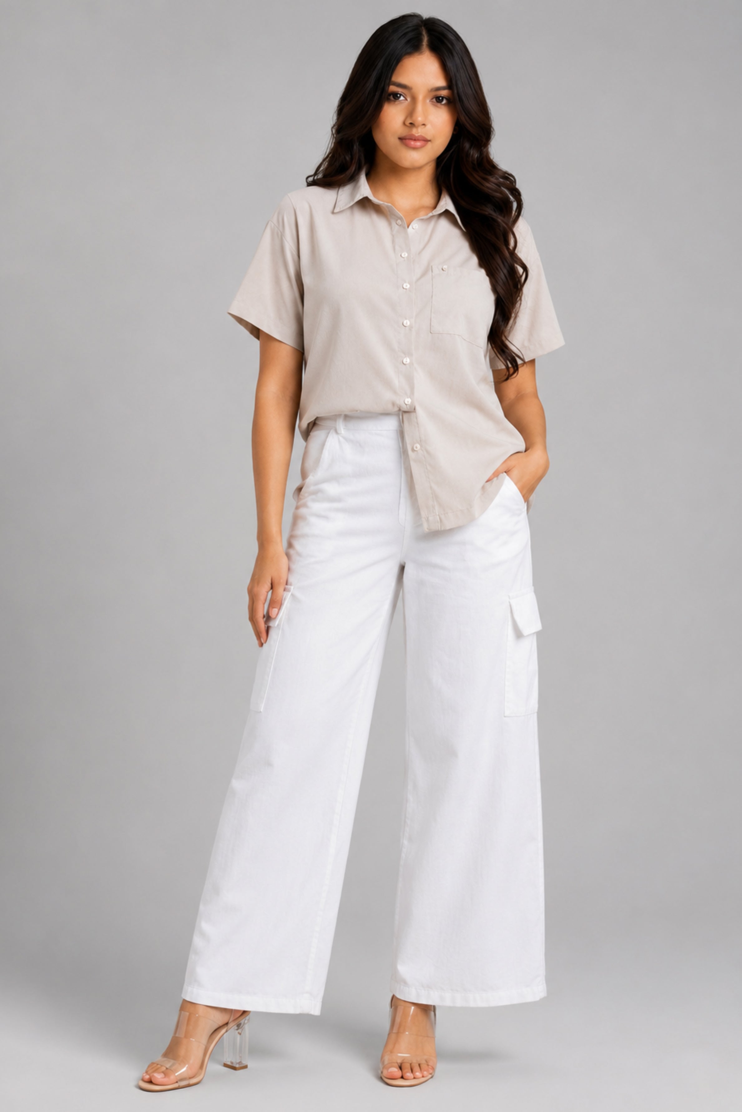 MODANO Women's Short Sleeve Casual Top - Beige