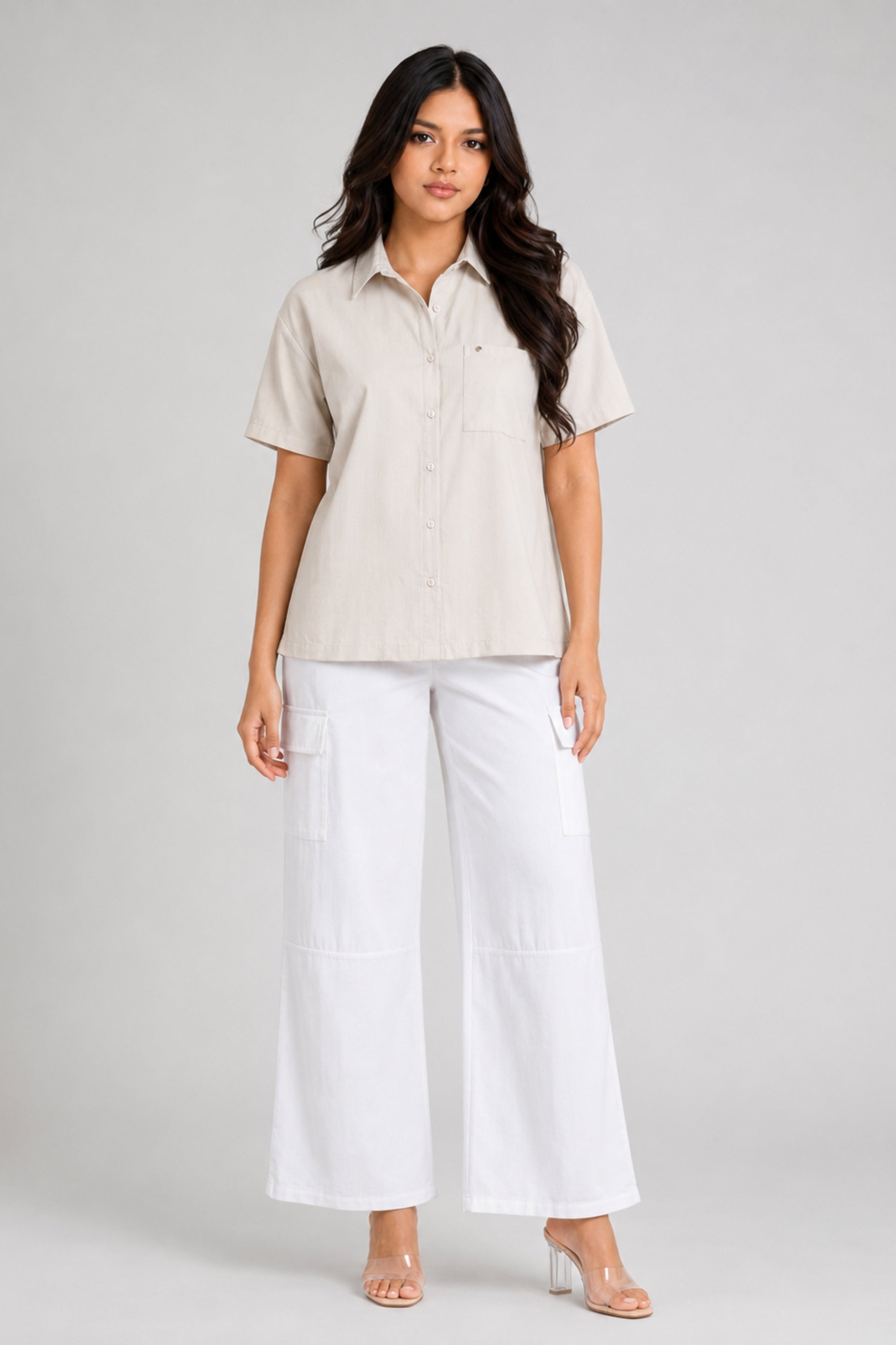 MODANO Women's Short Sleeve Casual Top - Beige