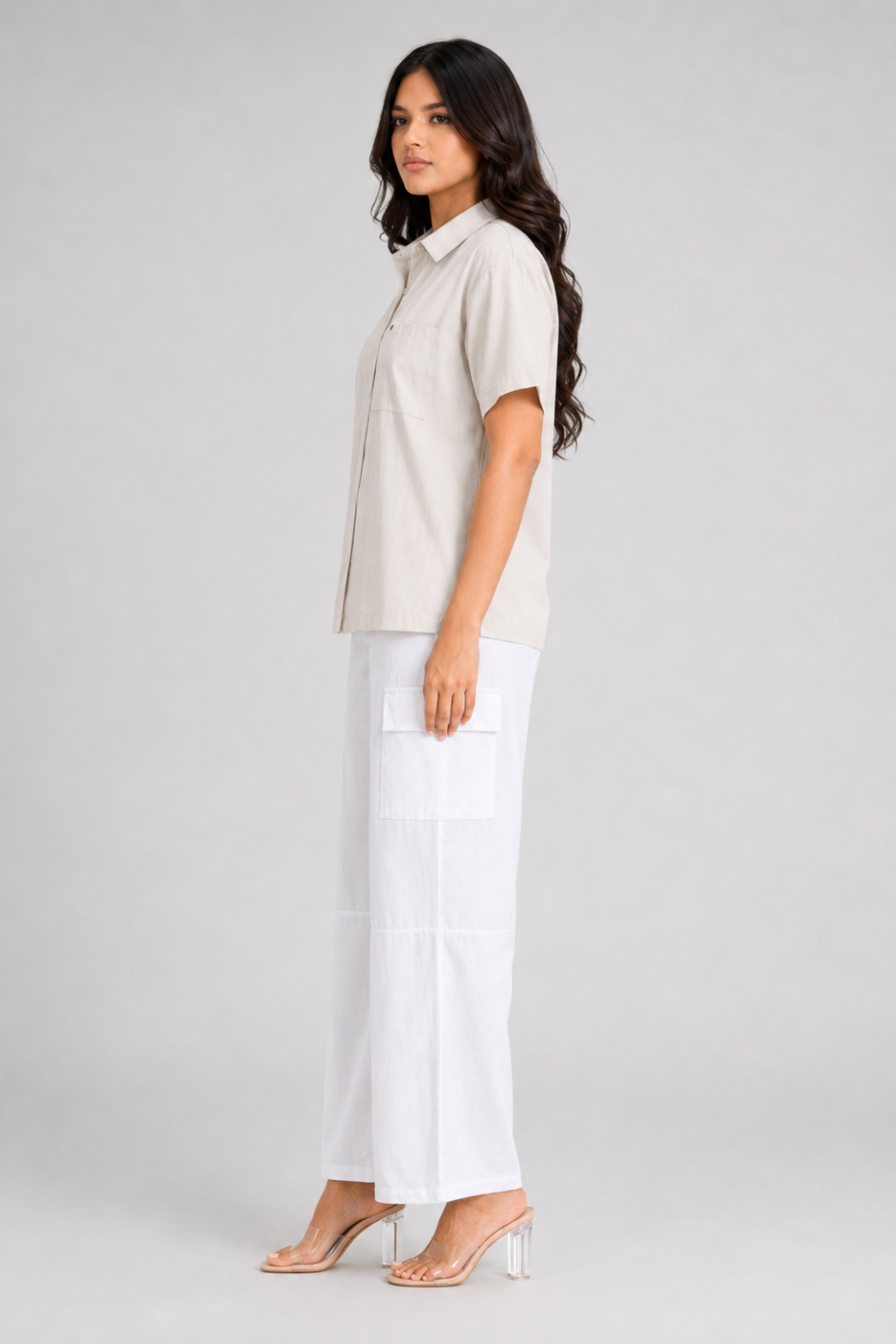 MODANO Women's Short Sleeve Casual Top - Beige
