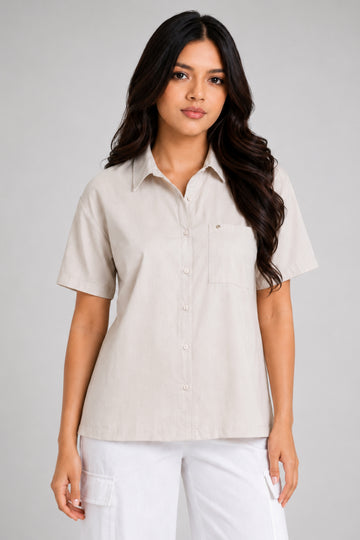 MODANO Women's Short Sleeve Casual Top - Beige