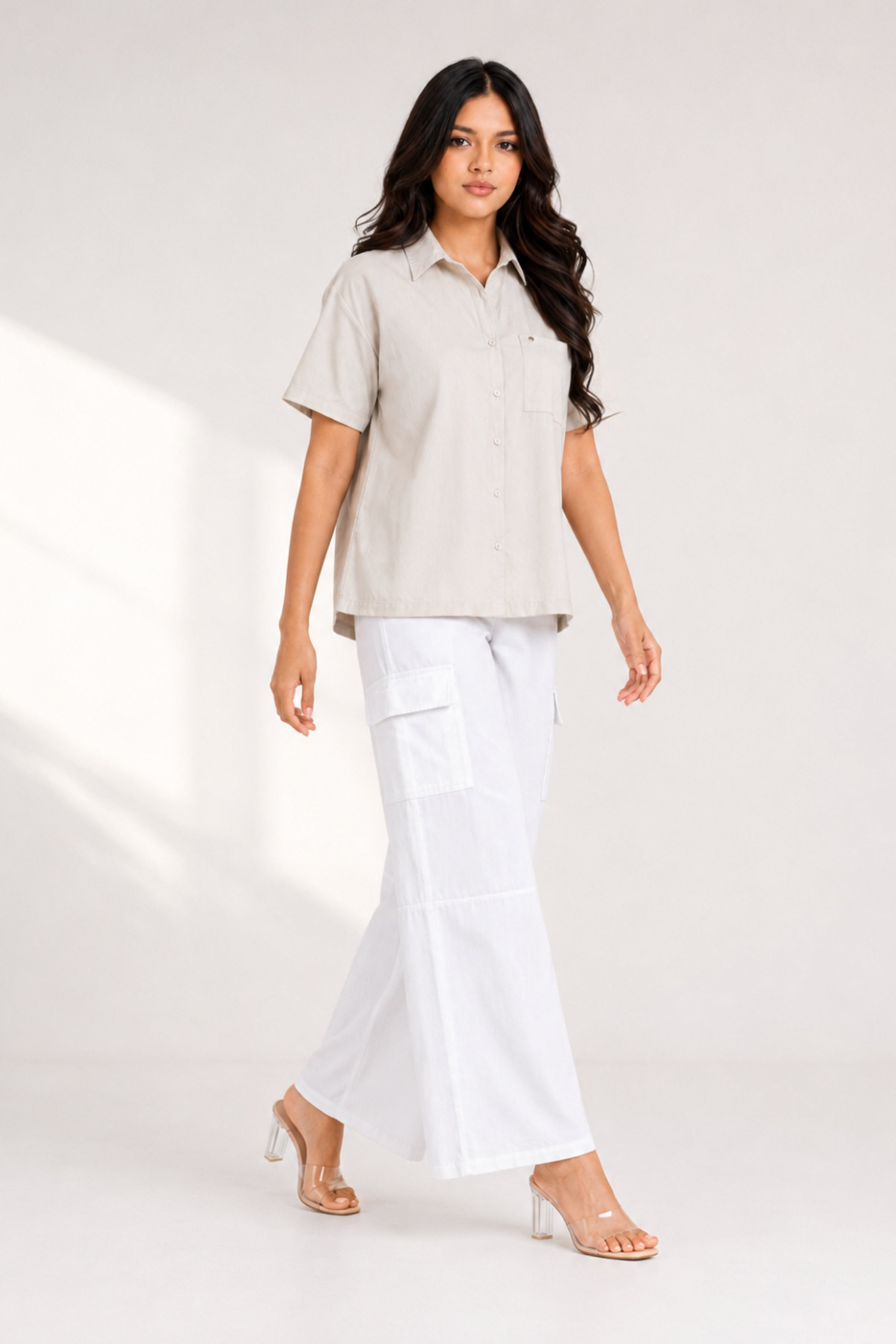 MODANO Women's Short Sleeve Casual Top - Beige