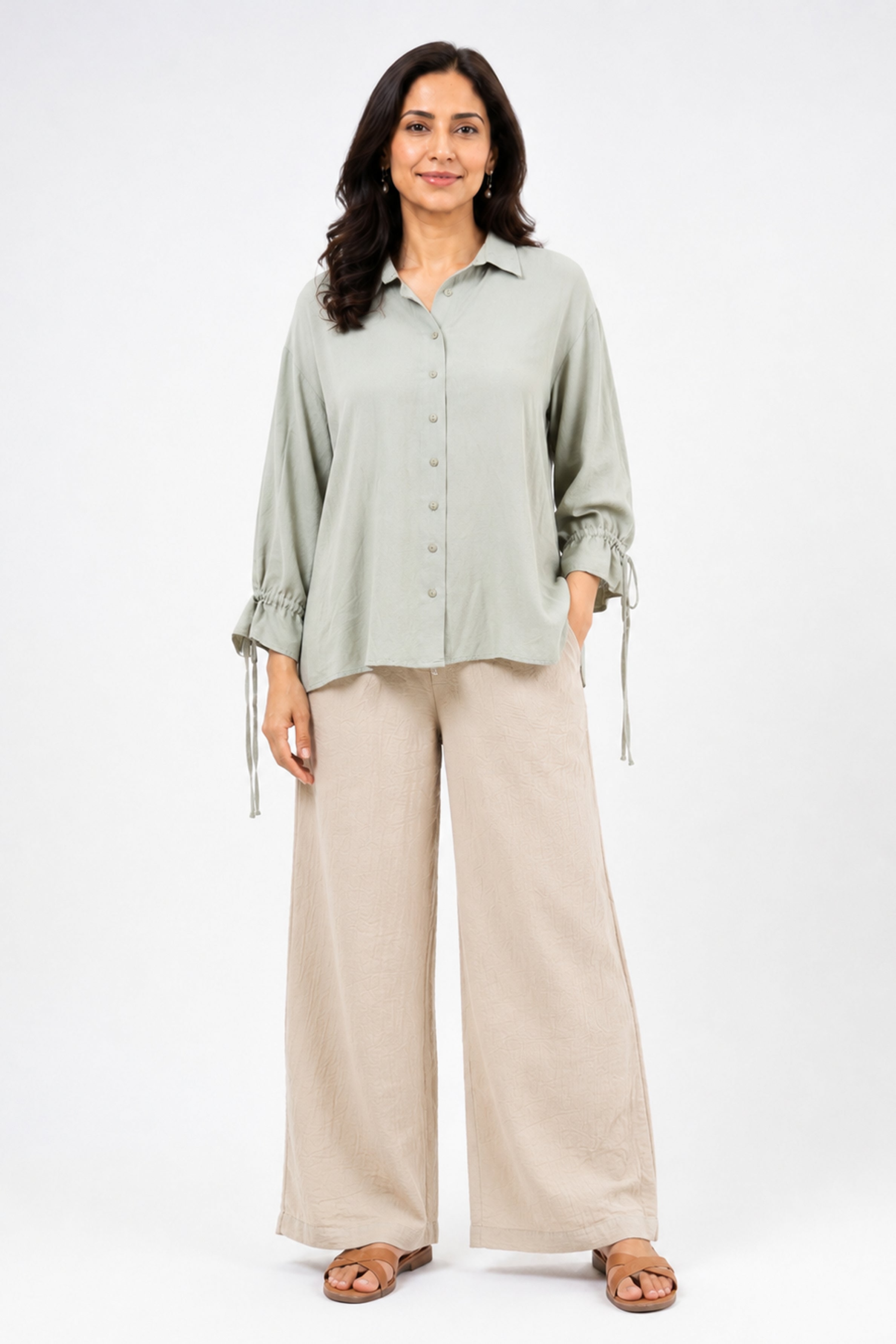 HADA Casual Relaxed Fit Button-Front Top - Mint Green