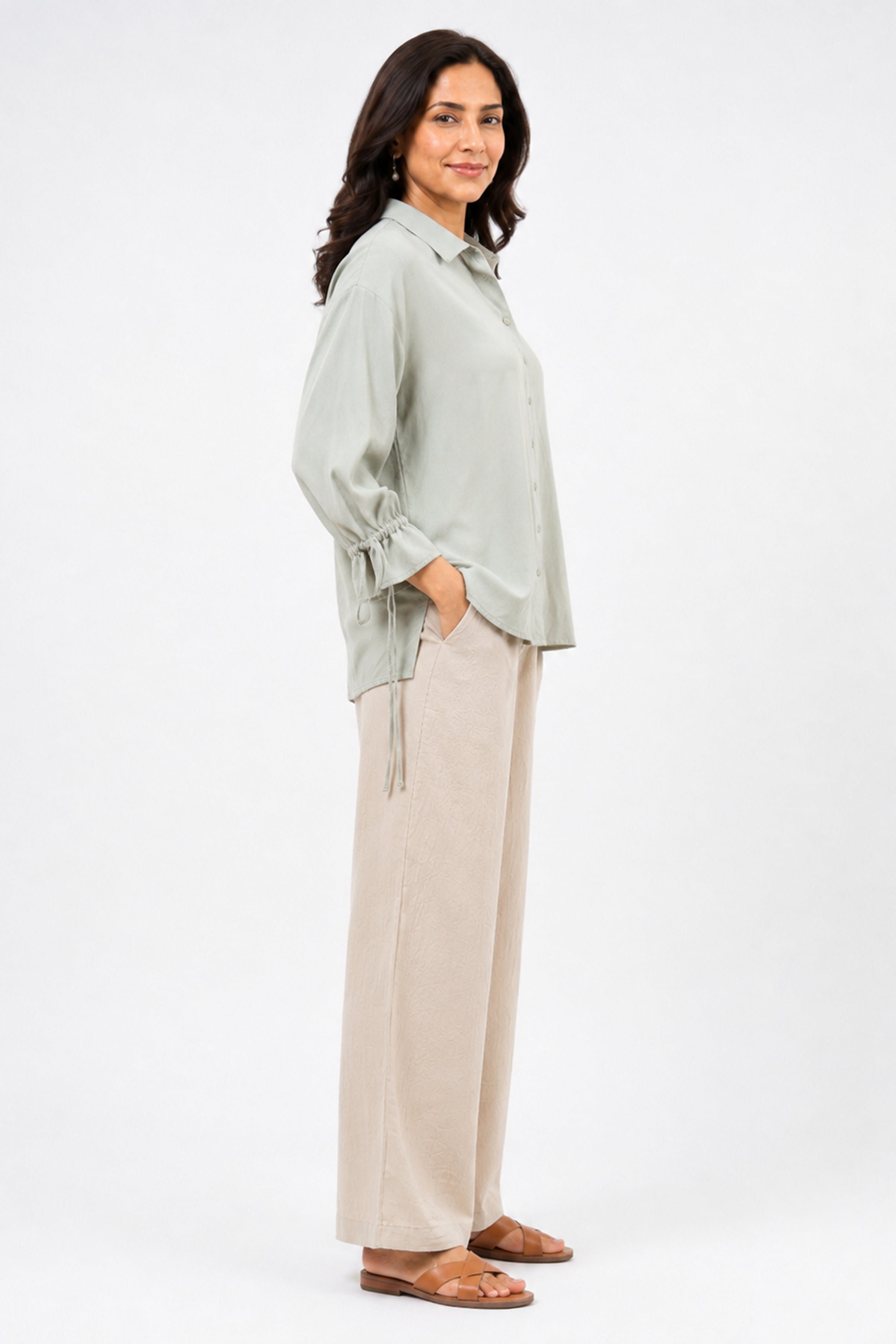 HADA Casual Relaxed Fit Button-Front Top - Mint Green