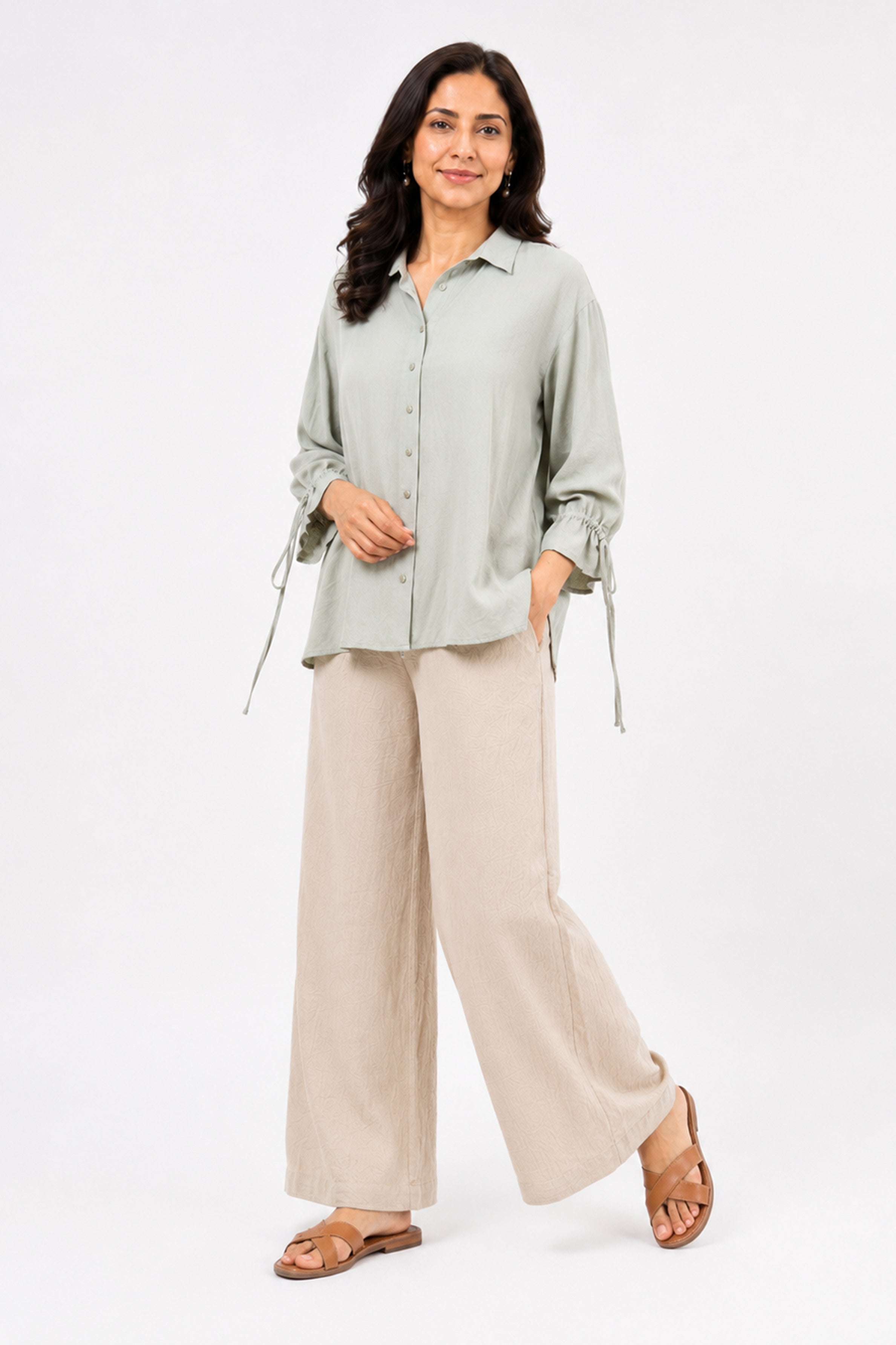 HADA Casual Relaxed Fit Button-Front Top - Mint Green