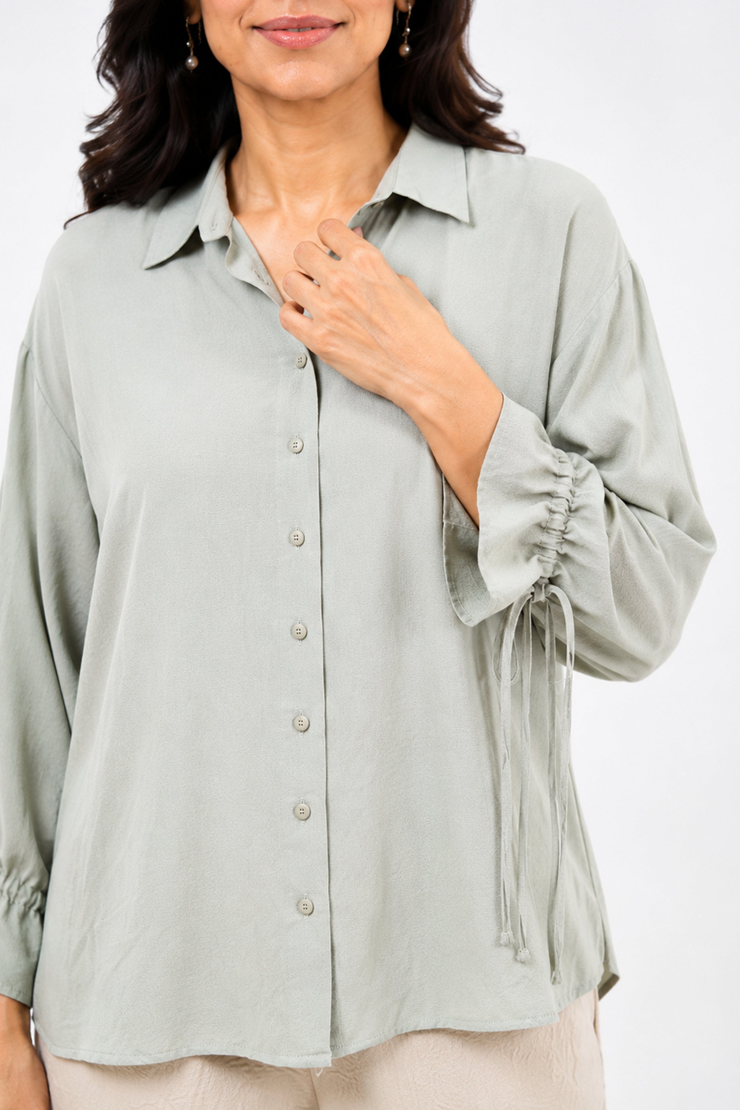 HADA Casual Relaxed Fit Button-Front Top - Mint Green