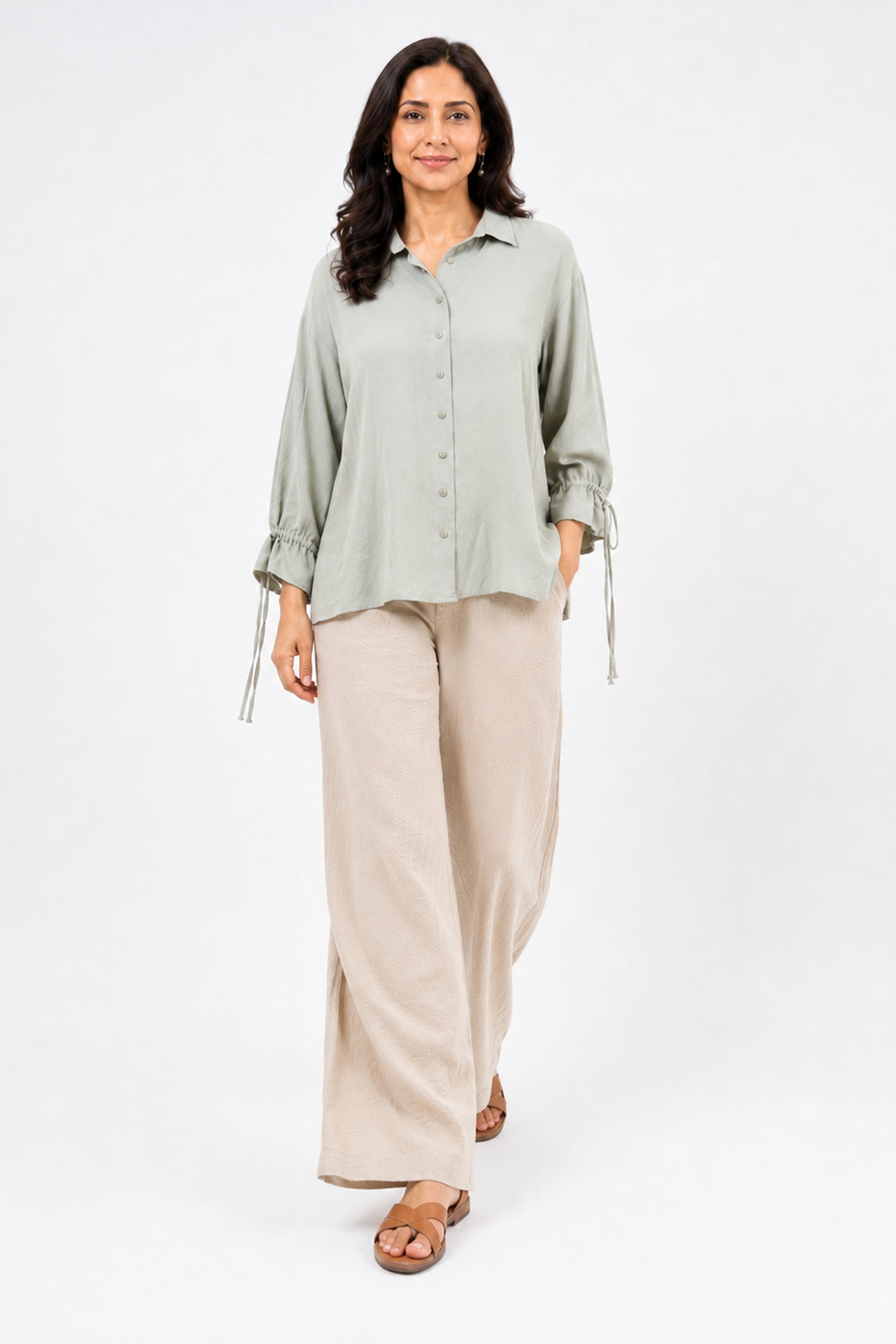 HADA Casual Relaxed Fit Button-Front Top - Mint Green