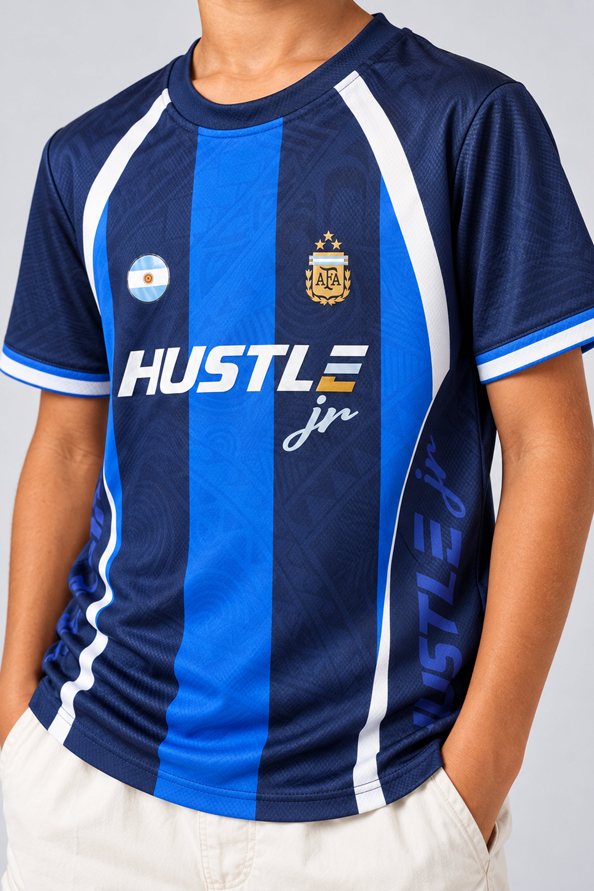 HUSTLE JUNIOR Sports Crew Neck Tees - Navy