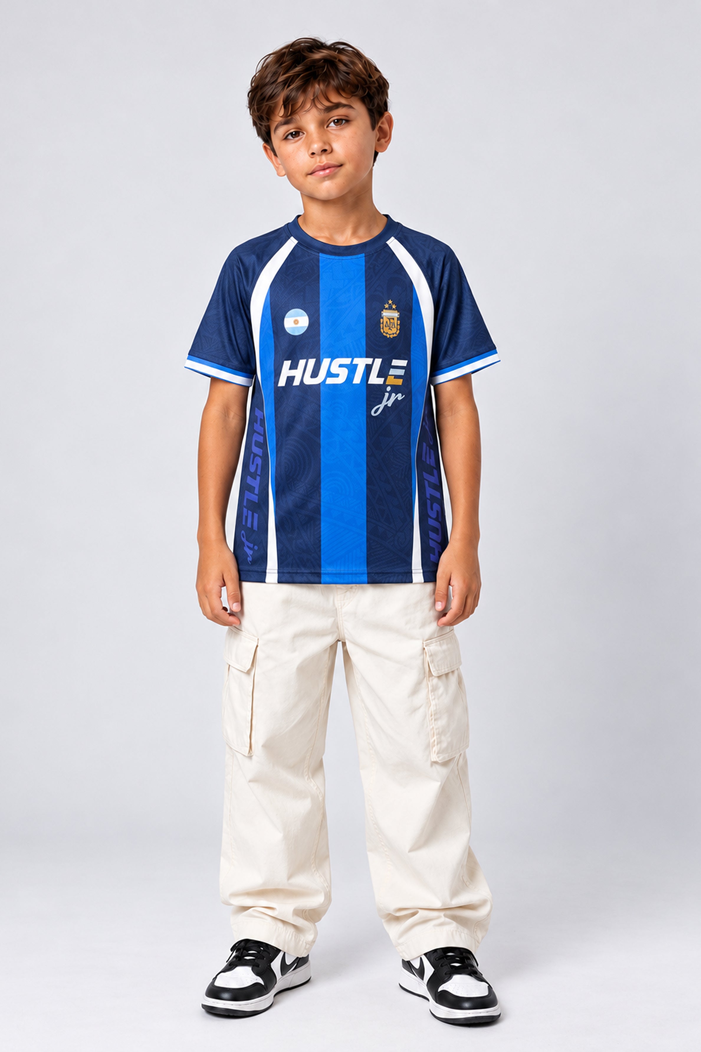 HUSTLE JUNIOR Sports Crew Neck Tees - Navy