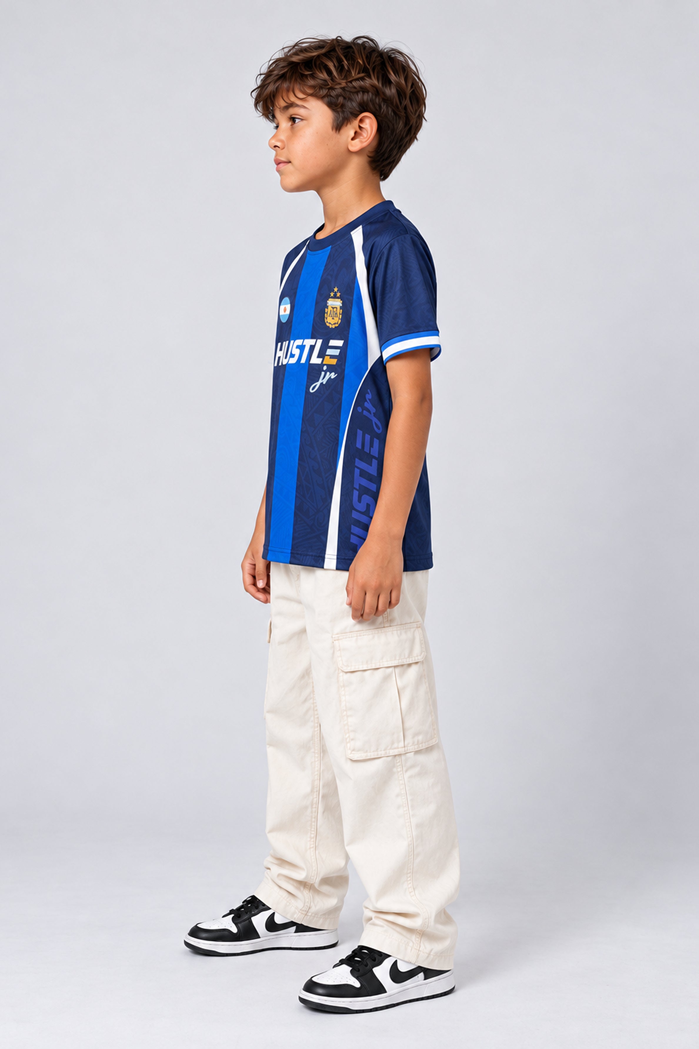 HUSTLE JUNIOR Sports Crew Neck Tees - Navy