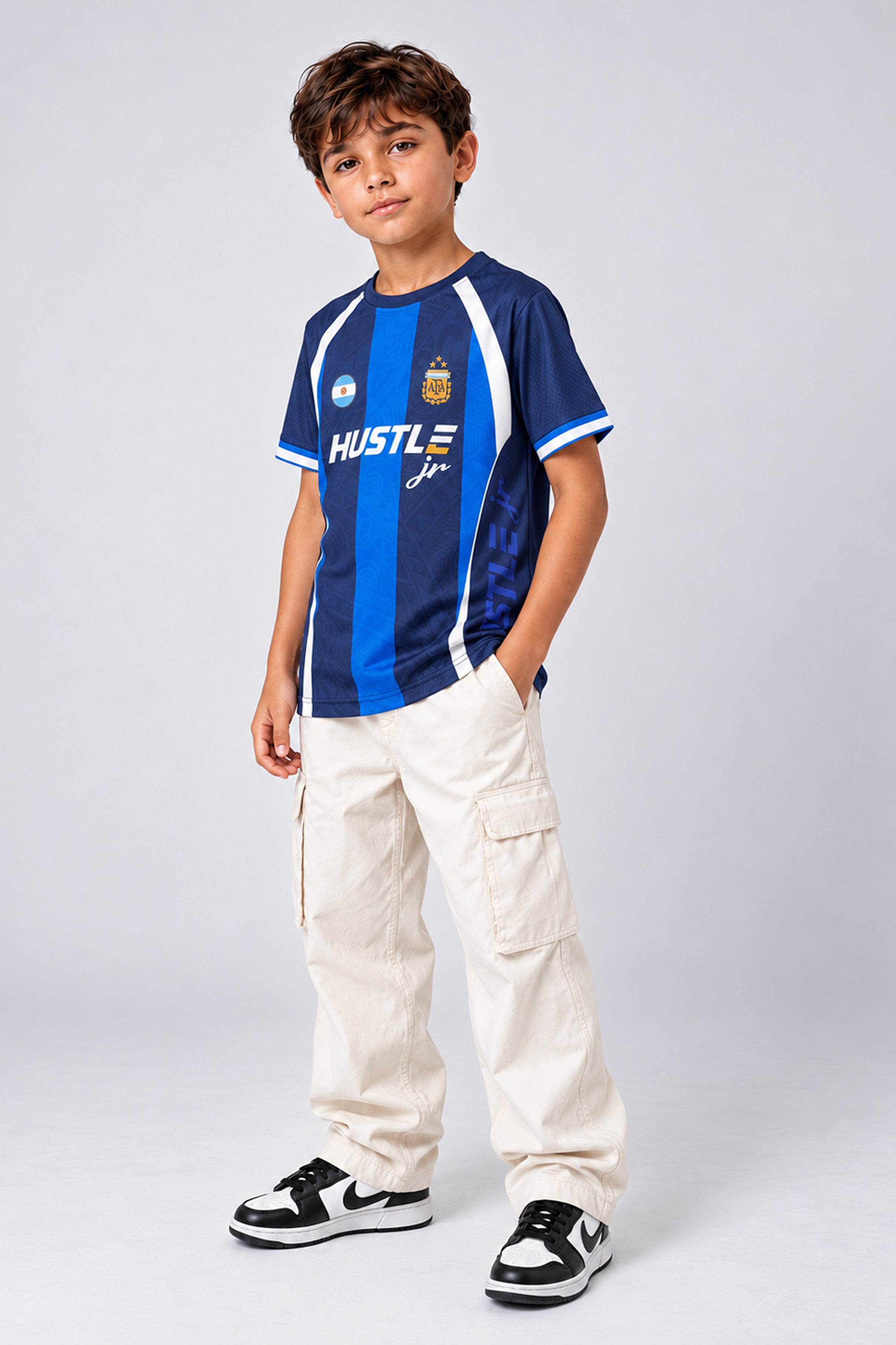 HUSTLE JUNIOR Sports Crew Neck Tees - Navy