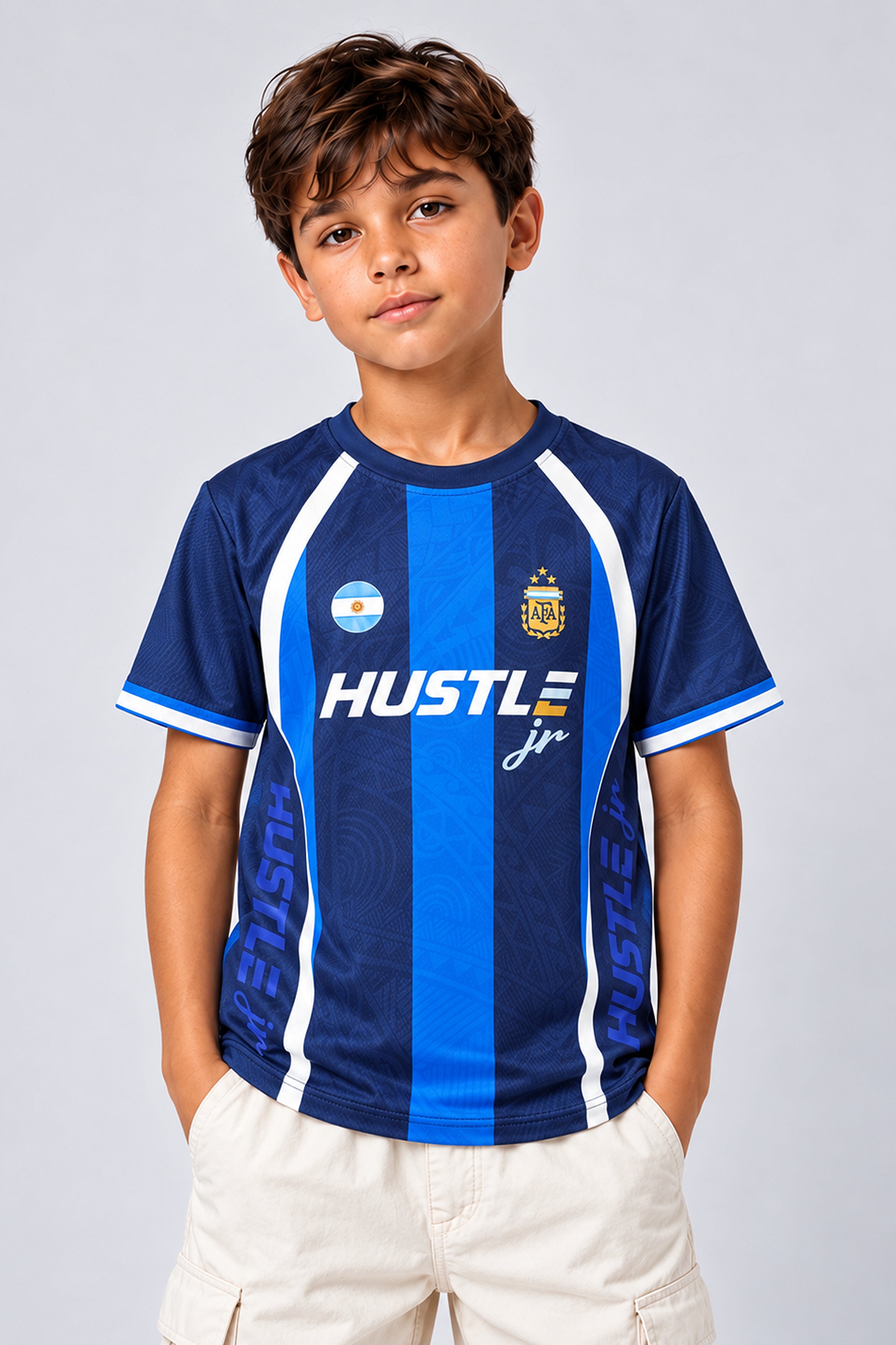 HUSTLE JUNIOR Sports Crew Neck Tees - Navy