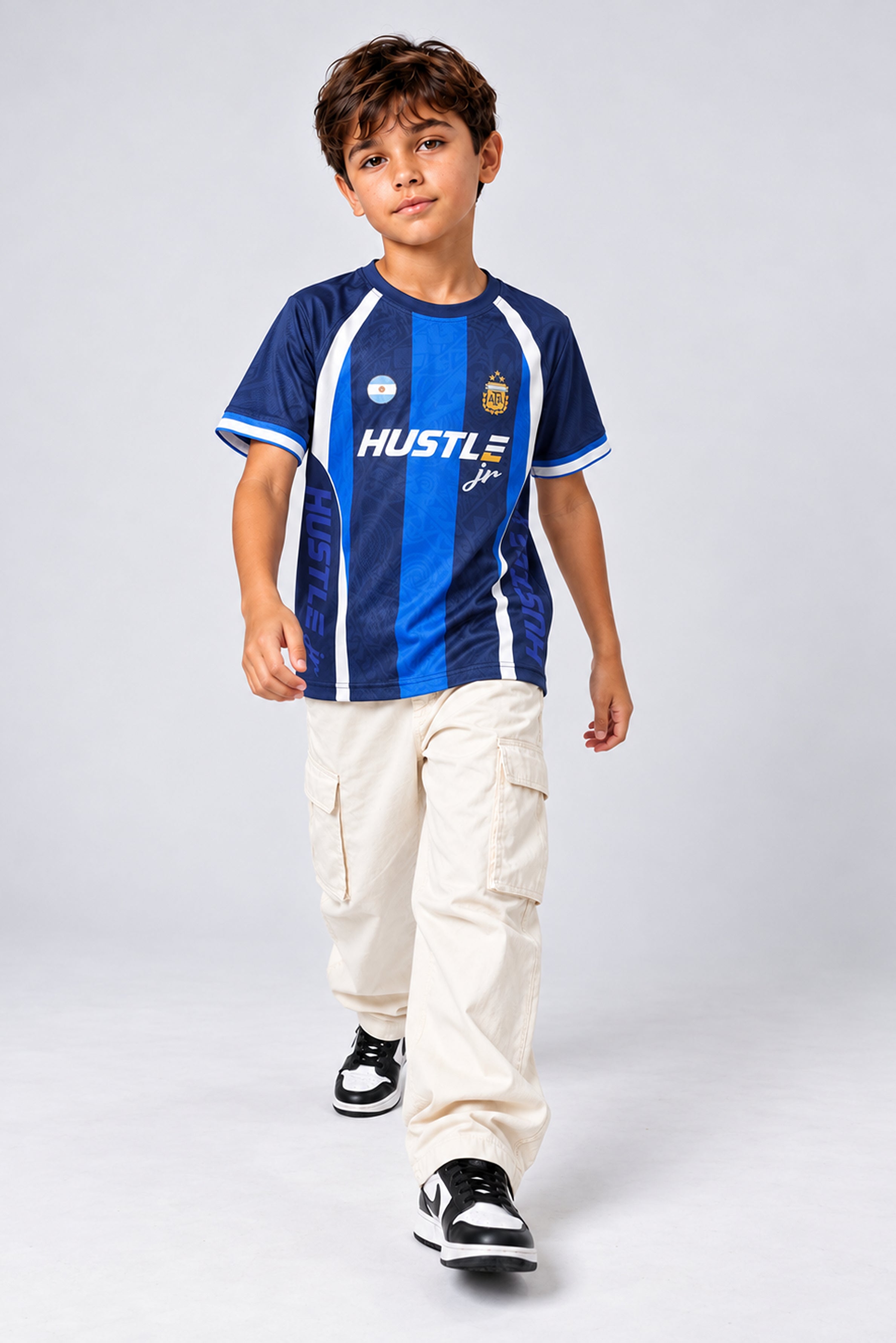HUSTLE JUNIOR Sports Crew Neck Tees - Navy
