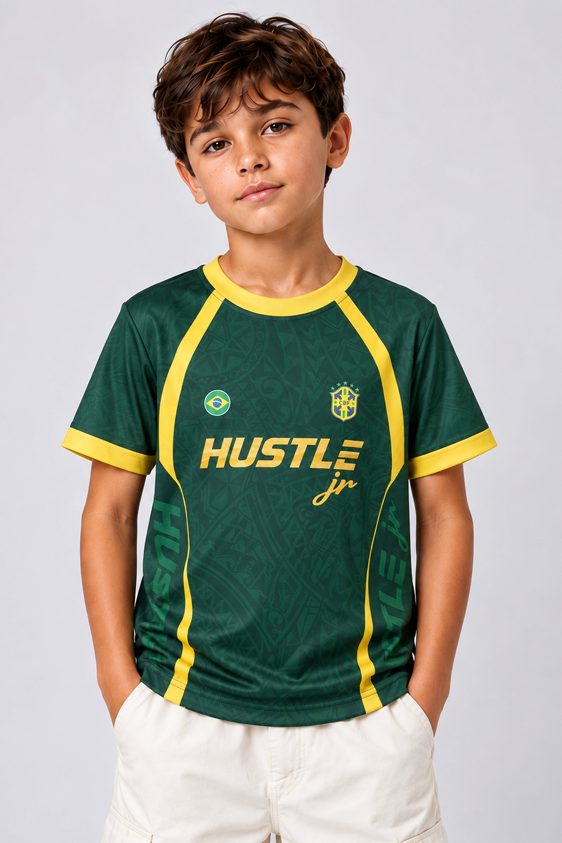 HUSTLE JUNIOR Sports Crew Neck Tees - Green