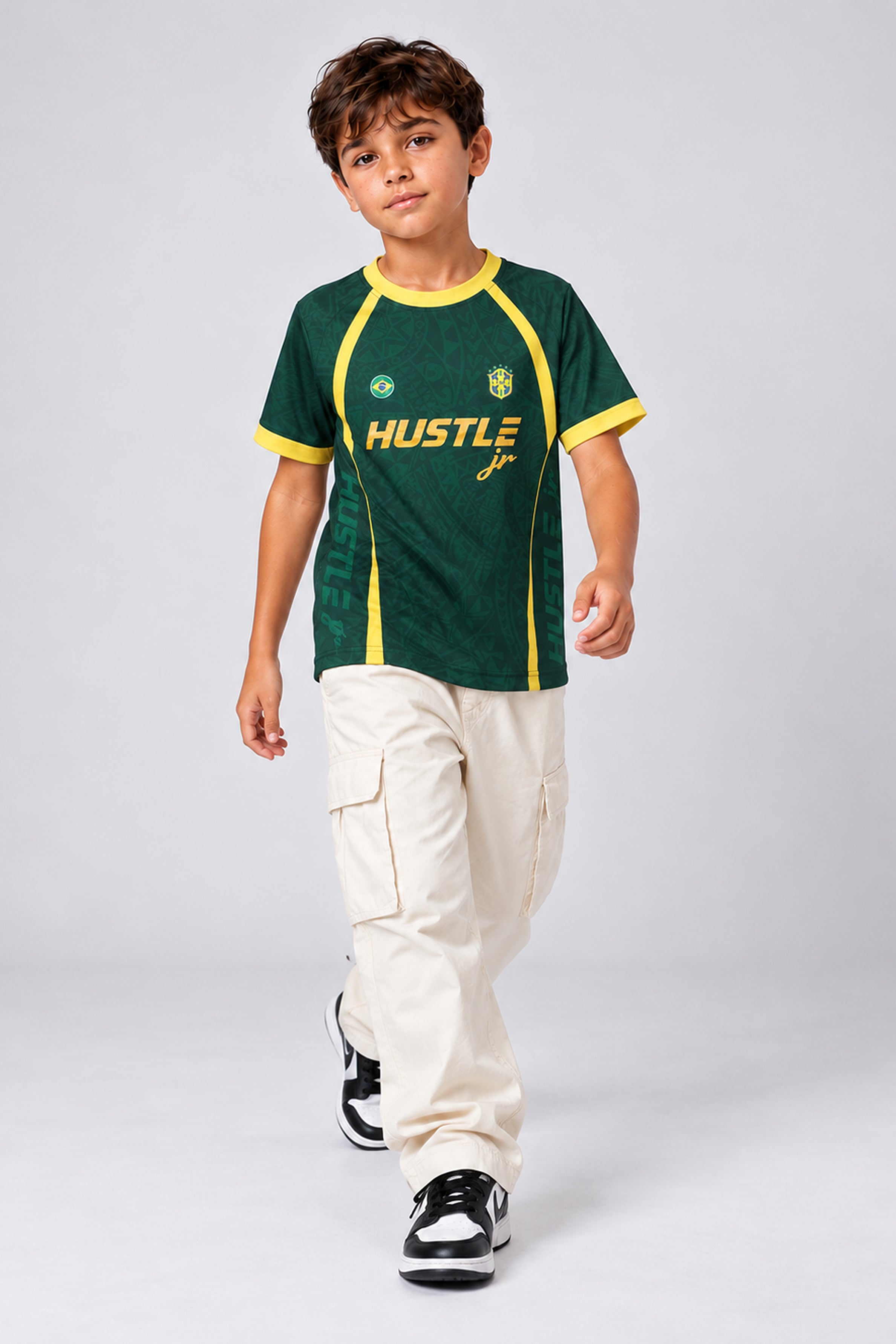 HUSTLE JUNIOR Sports Crew Neck Tees - Green