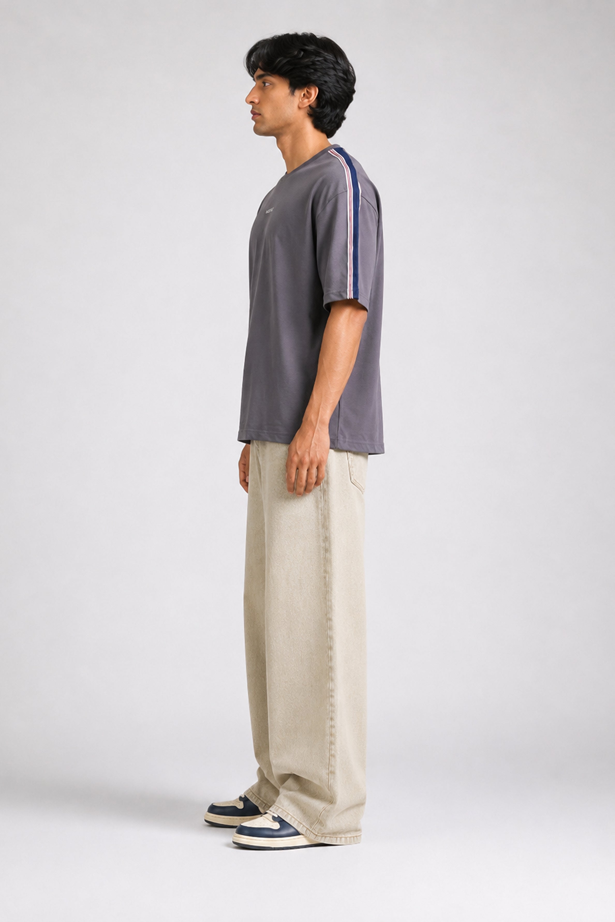 HUSTLE Men's Crew Neck Oversized Tees - Dark Gray