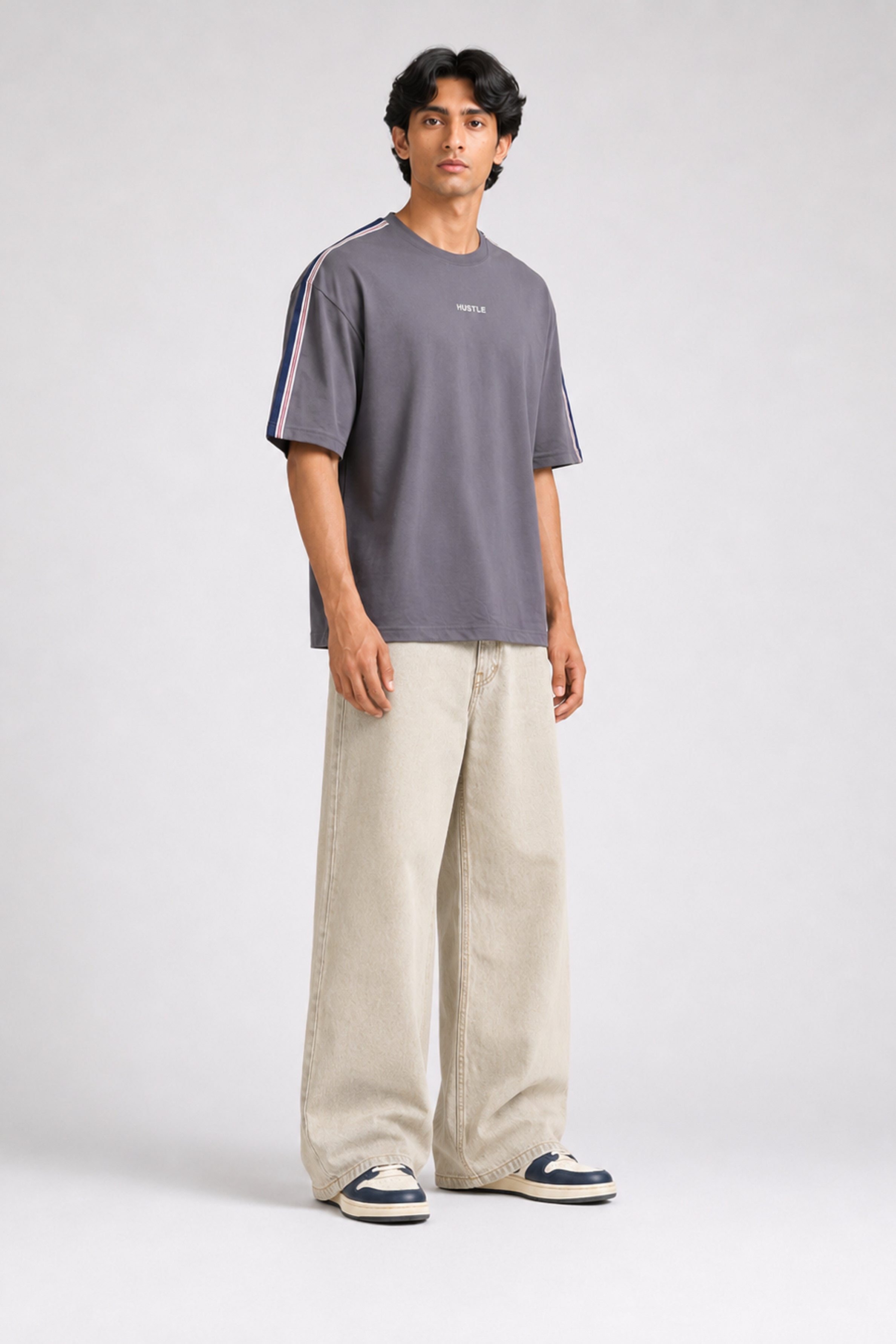 HUSTLE Men's Crew Neck Oversized Tees - Dark Gray