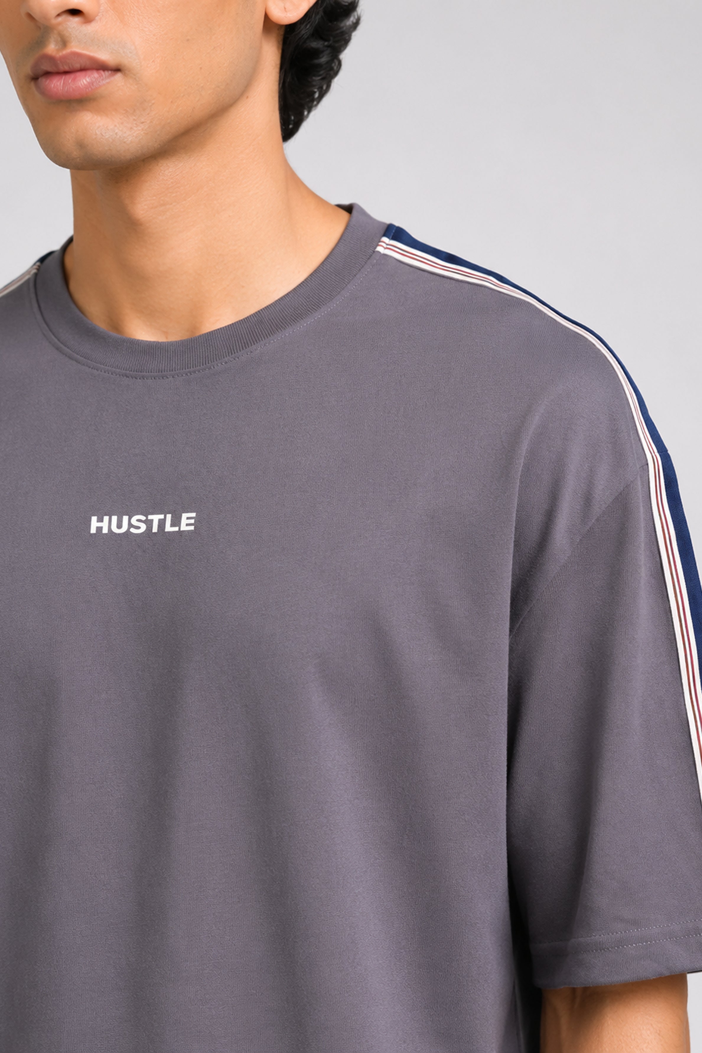 HUSTLE Men's Crew Neck Oversized Tees - Dark Gray