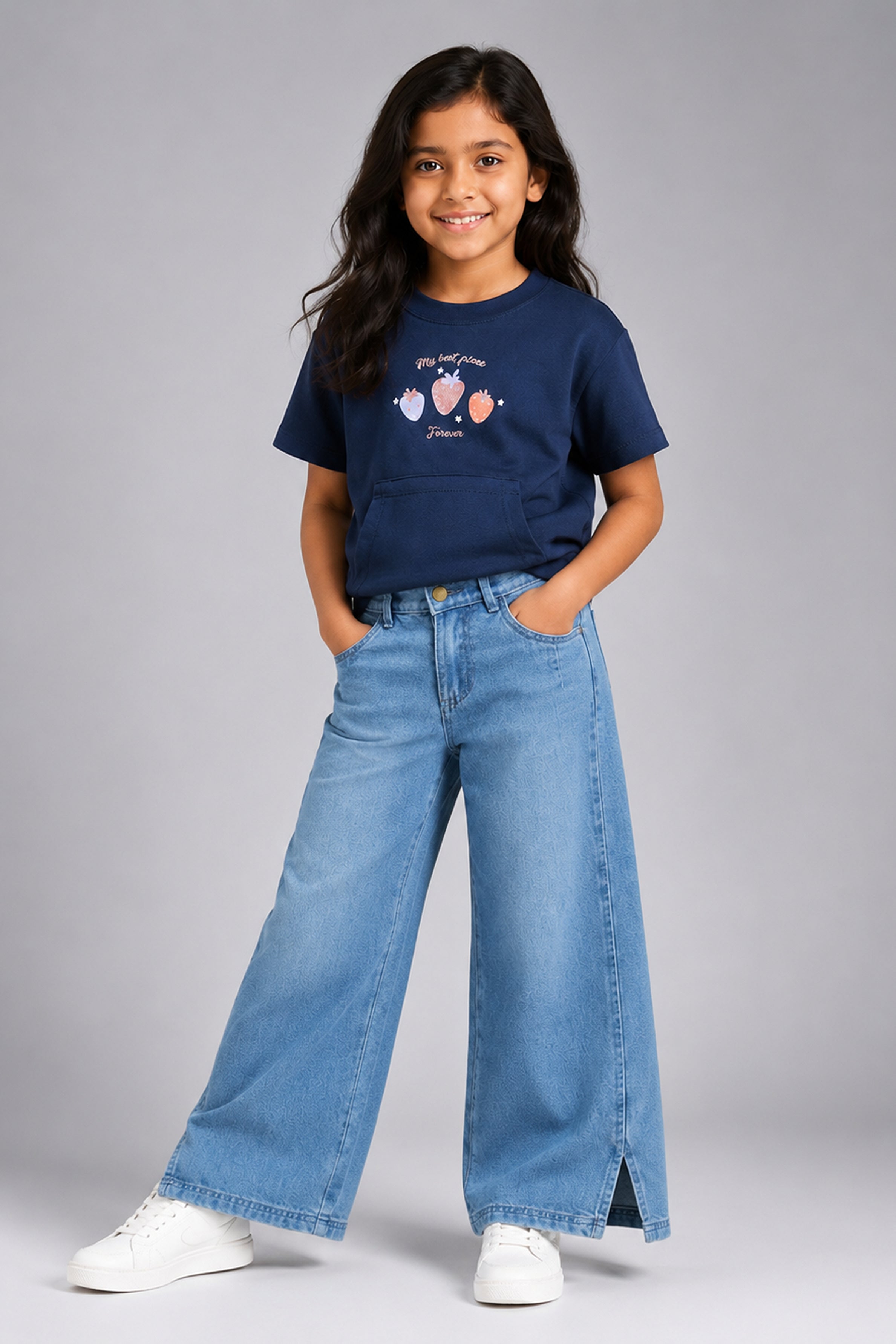 LITTLE MODANO Girls' Denim Pants - Light Blue