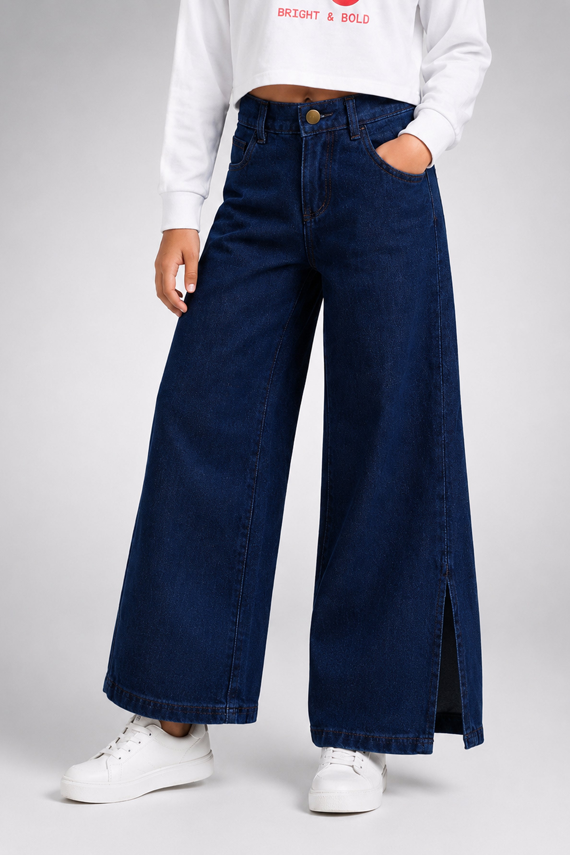 LITTLE MODANO Girls' Denim Pants - Dark Blue