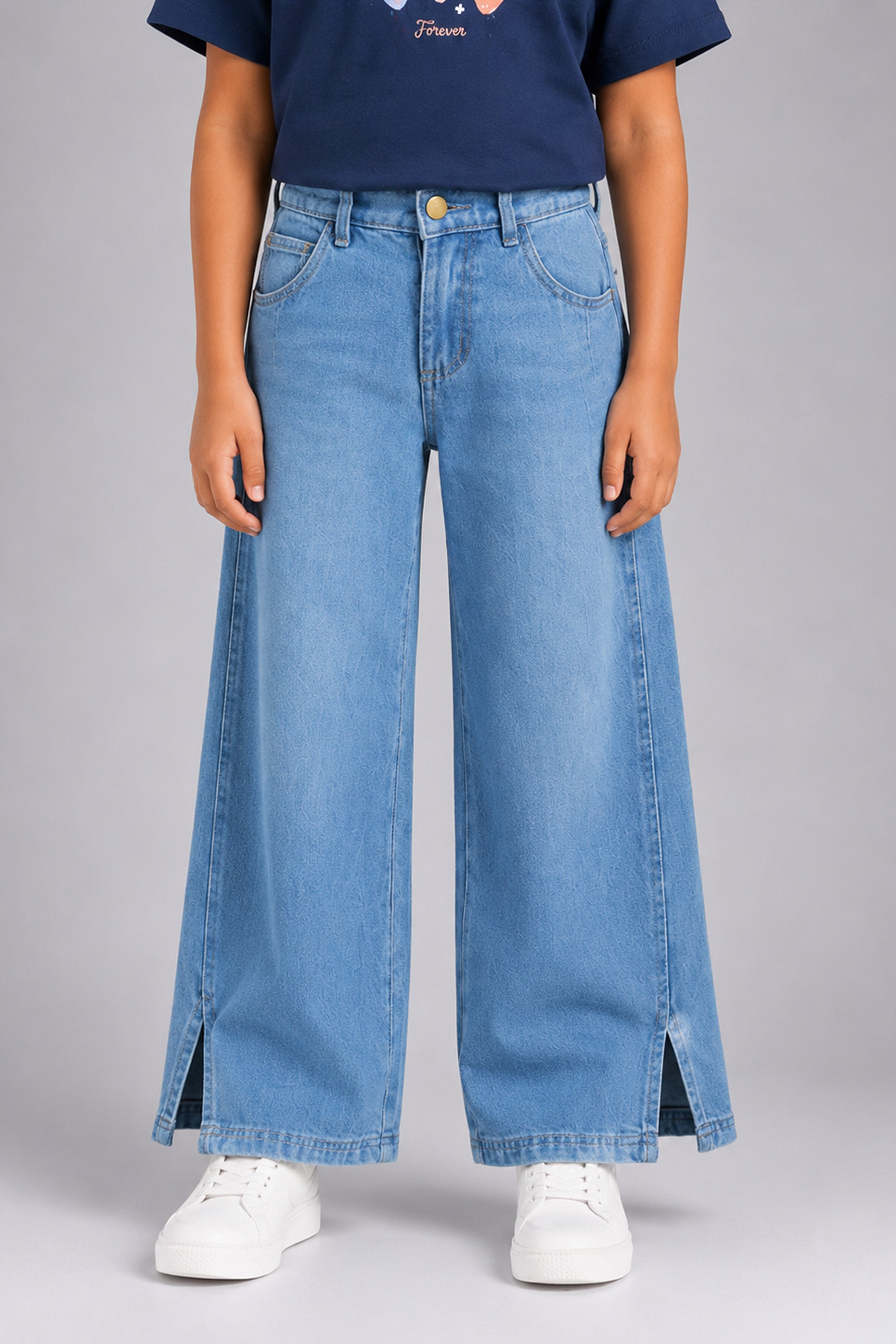 LITTLE MODANO Girls' Denim Pants - Light Blue