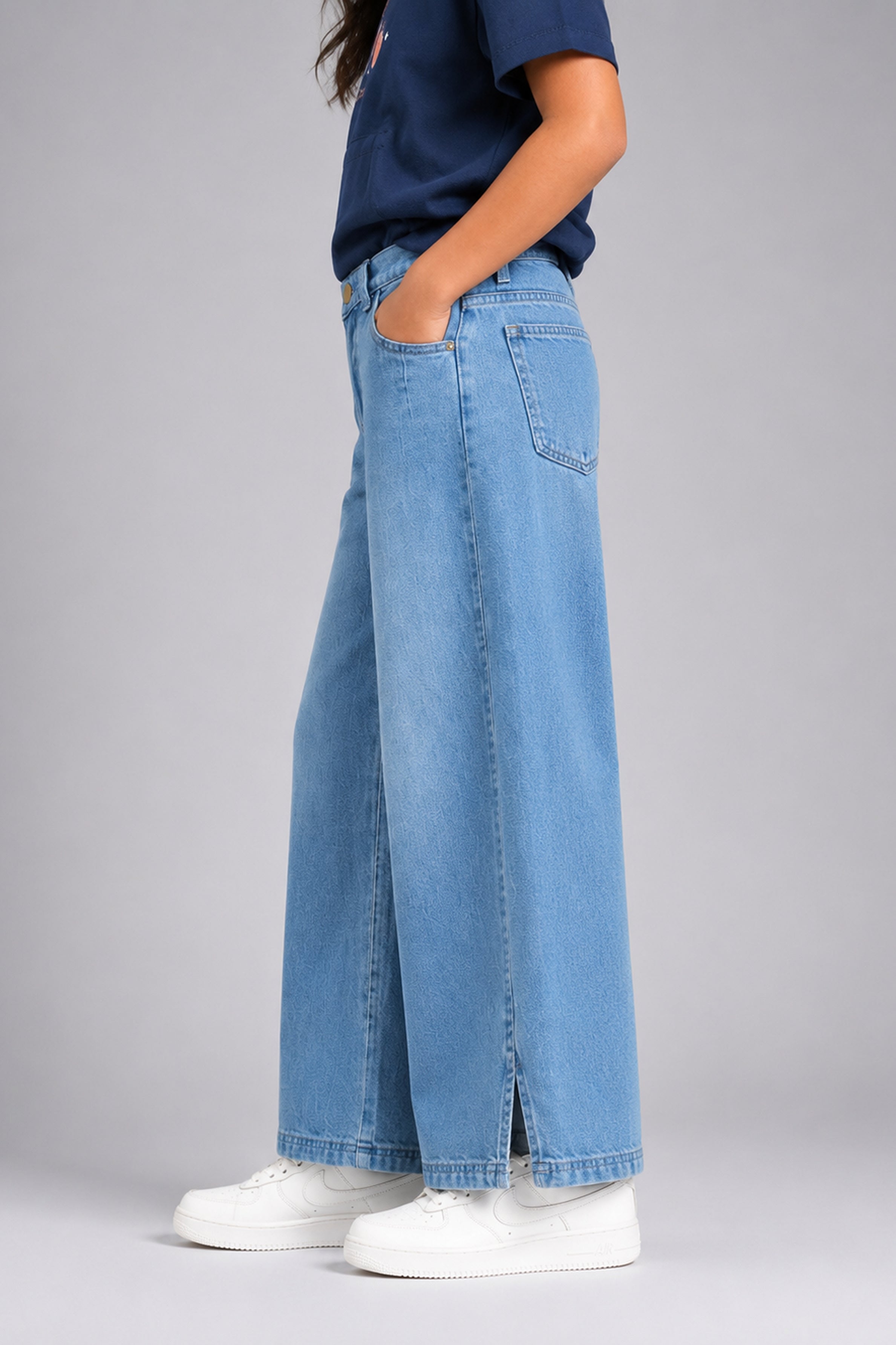 LITTLE MODANO Girls' Denim Pants - Light Blue