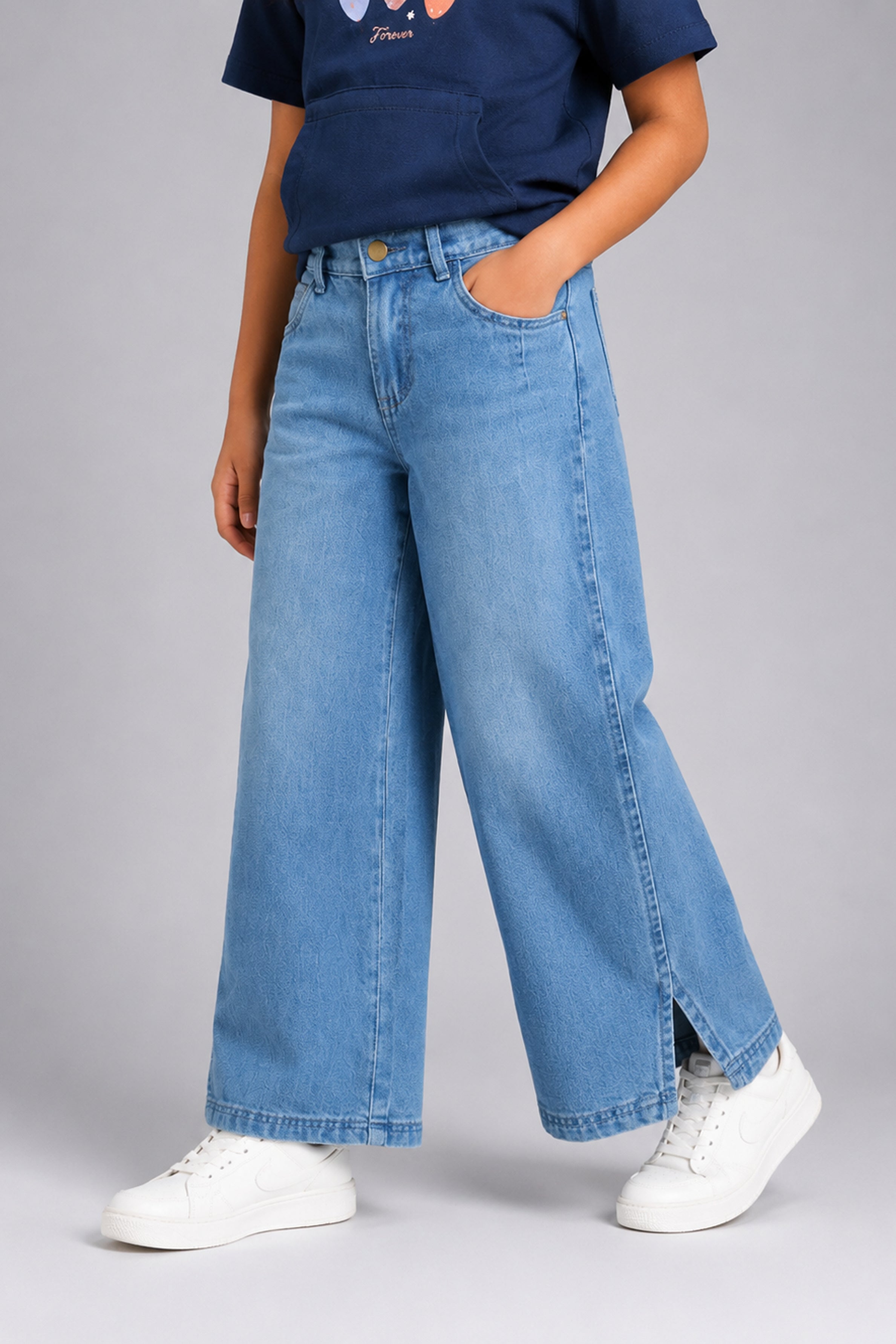 LITTLE MODANO Girls' Denim Pants - Light Blue