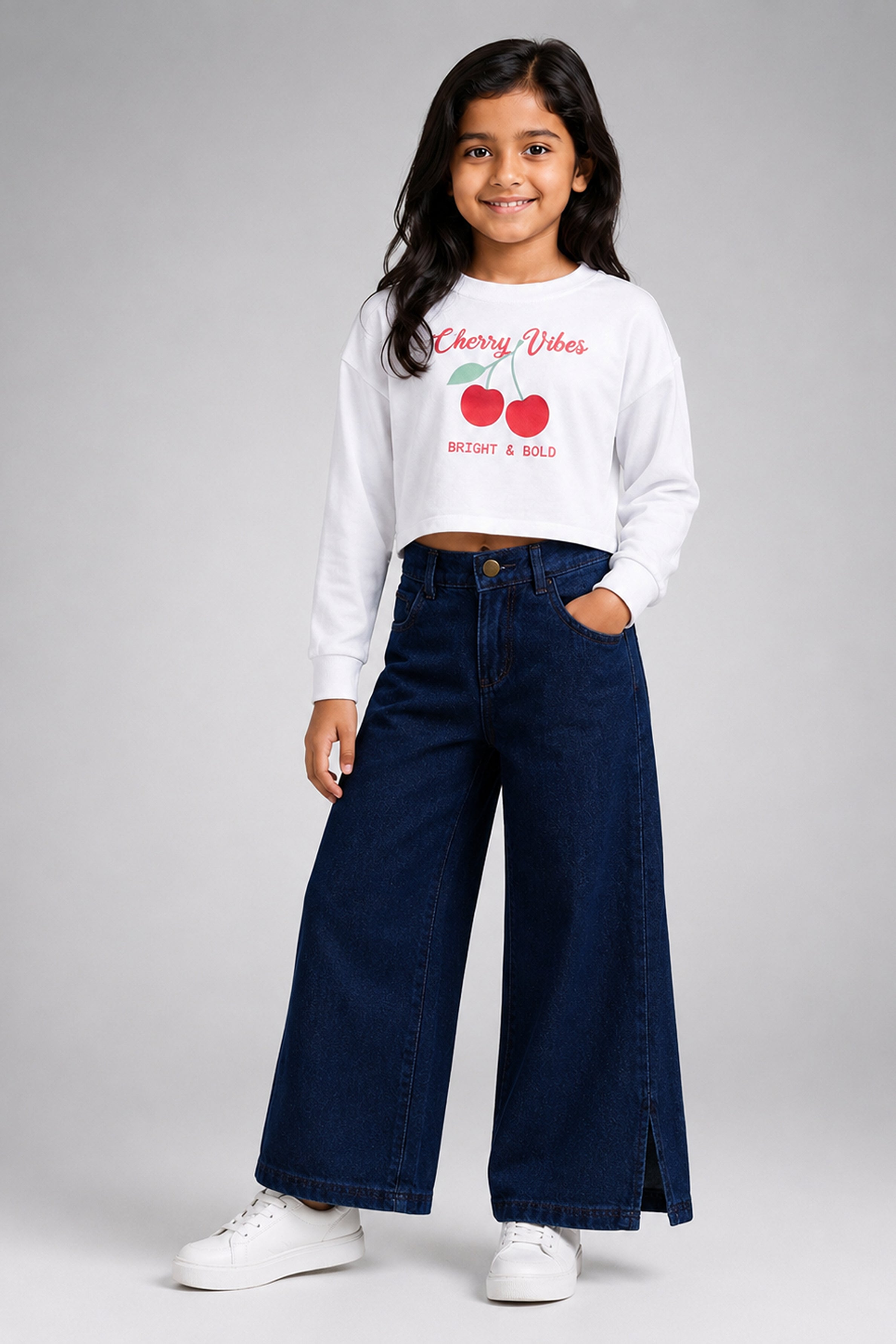 LITTLE MODANO Girls' Denim Pants - Dark Blue
