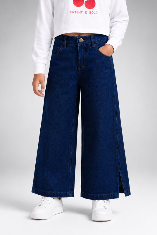 LITTLE MODANO Girls' Dark Blue Denim Pants