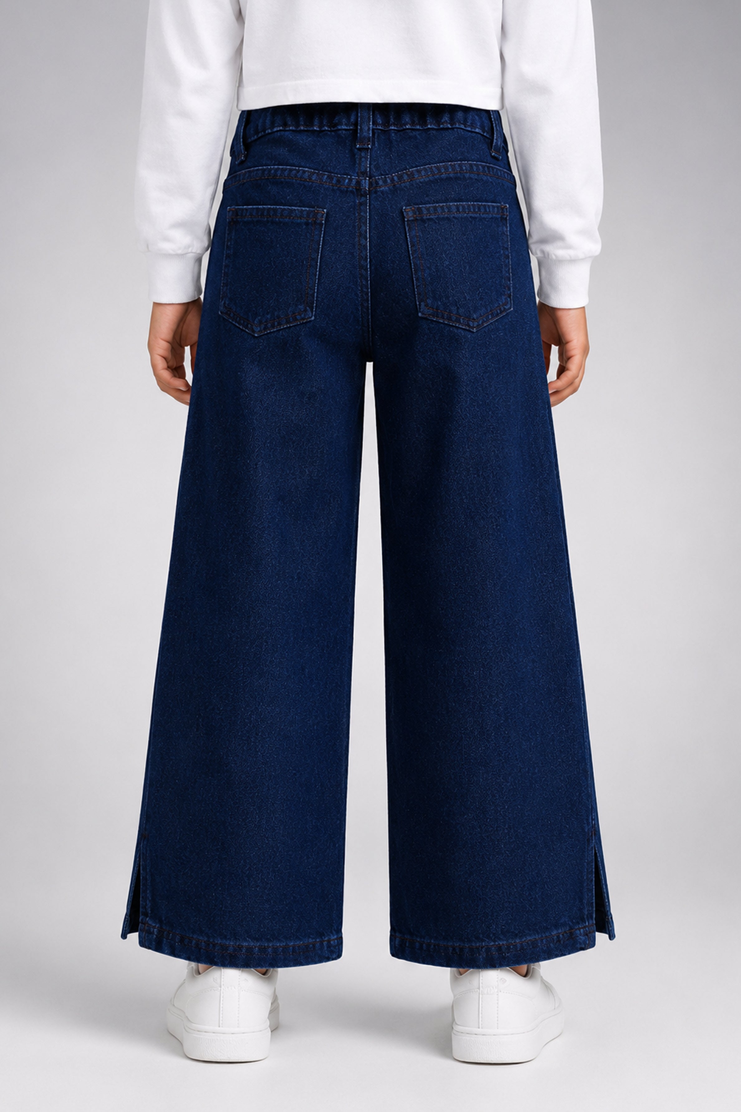 LITTLE MODANO Girls' Denim Pants - Dark Blue